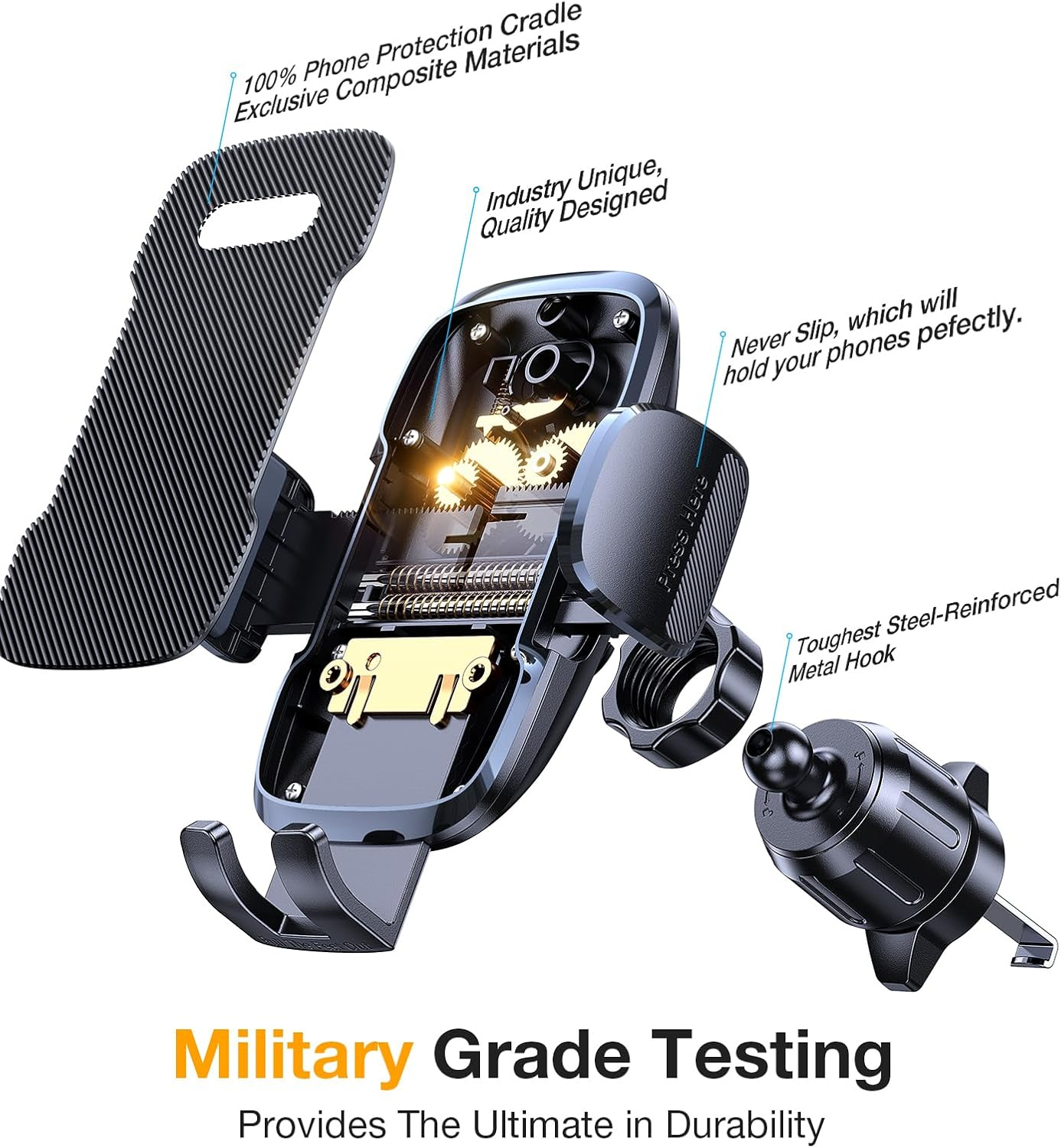 Phone Holder Car [Military Grade Suction Ultra Strong Base] Cell Phone Car Holder 3 in 1 Dashboard Windshield Air Vent