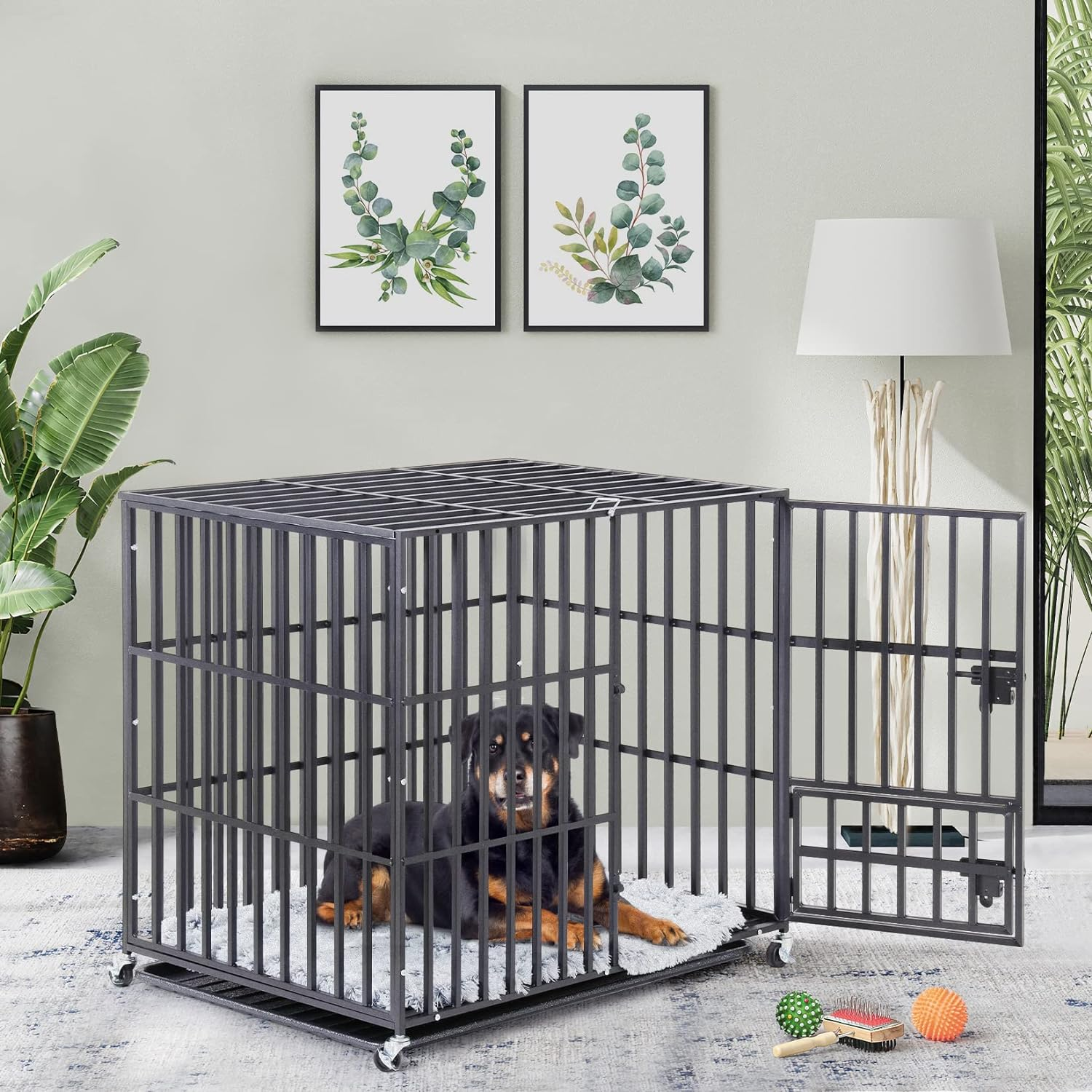 Bingopaw Heavy Duty Dog Crate: 38 Inch Wheeled Large Pet Cage with Tear Resistant Square Tube - Metal Military Puppy Cages with 2 Prevent Escape Lock and Tray L Size (95X57X81Cm) image number 3