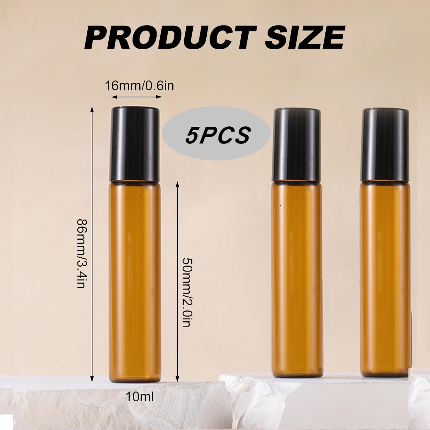 Essential Oil Bottle, 5 Pcs Perfume Oil Vial, 10 ML Massage Roller Amber Thick Glass Bottle with Massage Roller, Lids, Root Comb Applicator Vial, Perfume Travel Vial for Facial Body Care image number 5
