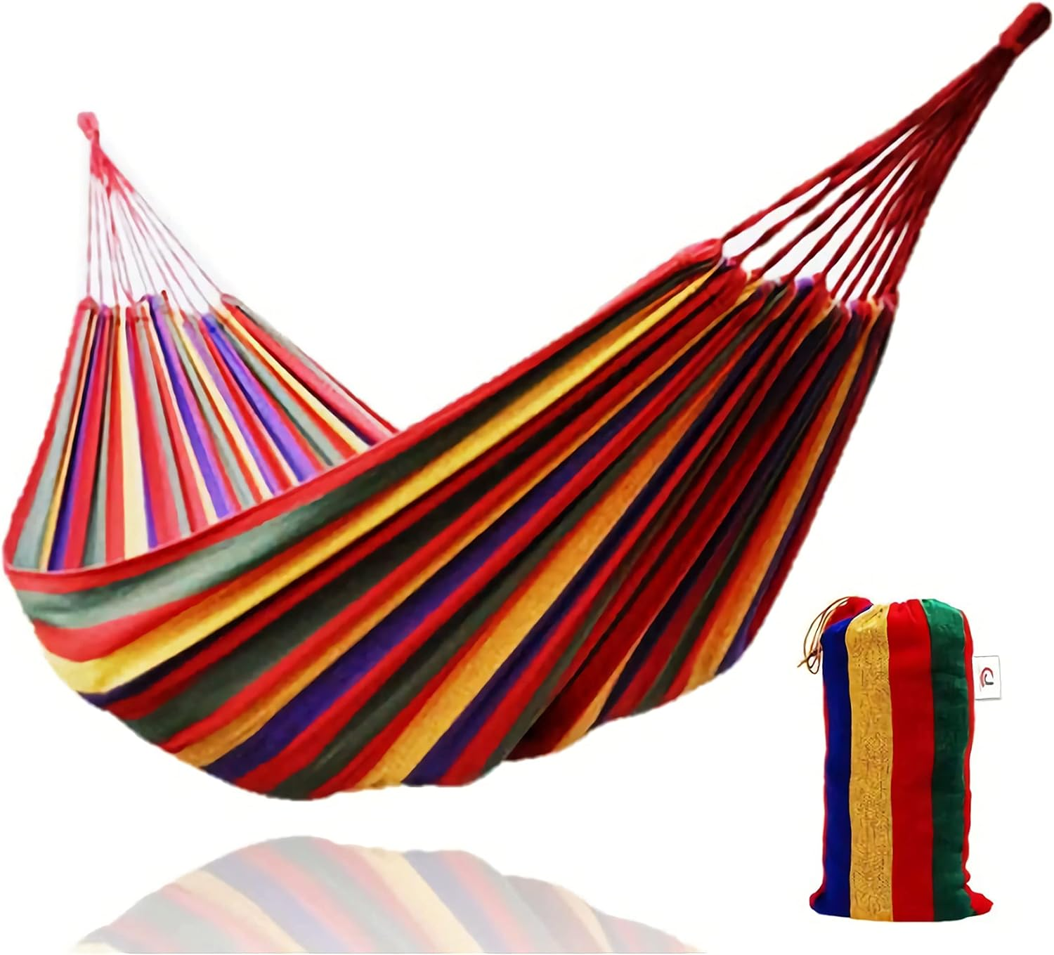 Single/Double Person Rainbow Cotton Fabric Canvas Travel Hammocks 500Lbs Ultralight Camping Hammock Portable Beach Swing Bed with Carrying Bag for Outdoors and Indoors image number 6