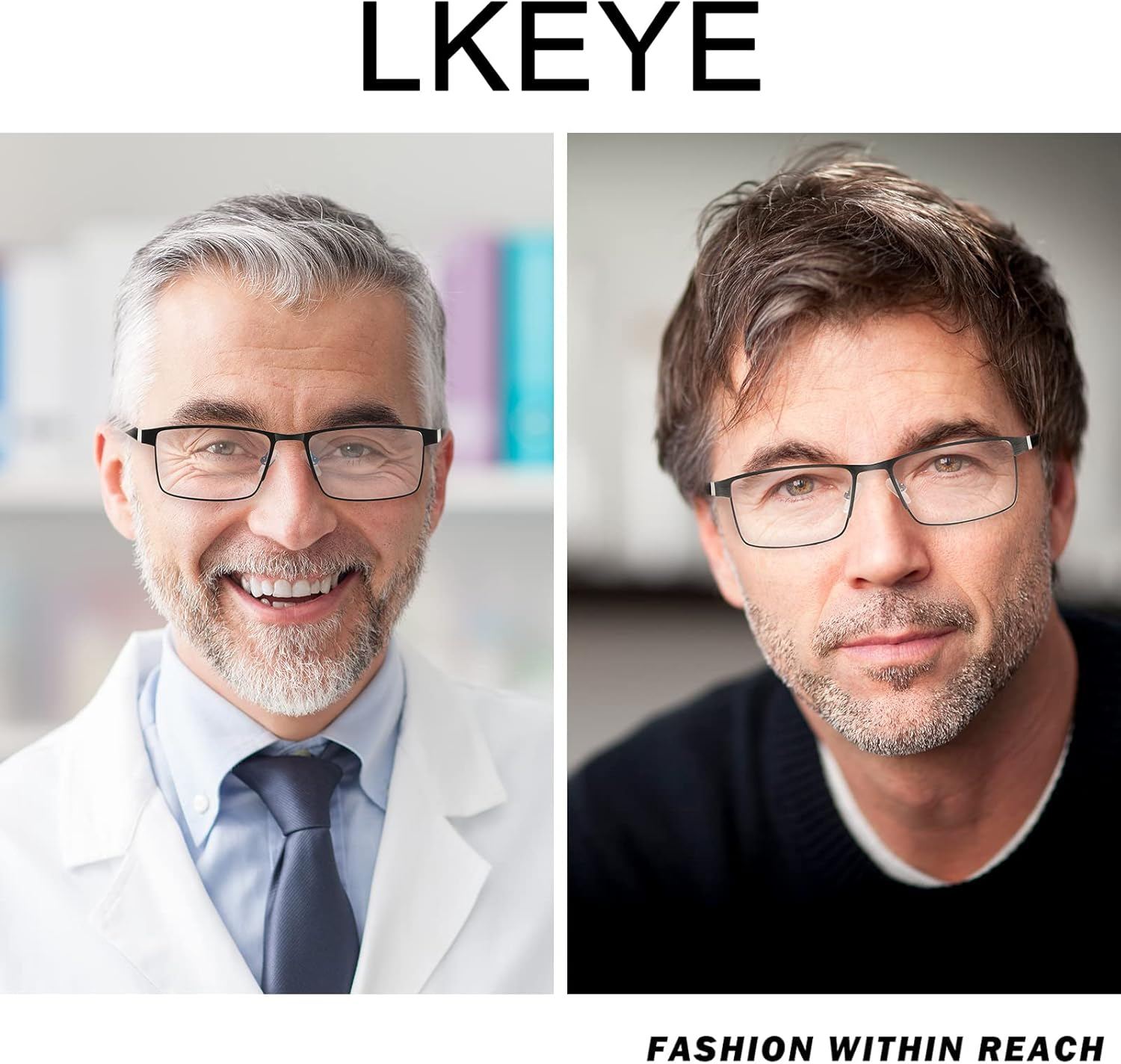 LKEYE Bifocal Reading Glasses Men Blue Light Computer Readers Clear Top Designer Metal Frame Fashion Spring Hinge Eyeglasses - 1.5 Diopters, Black  Anti-Gun image number 2