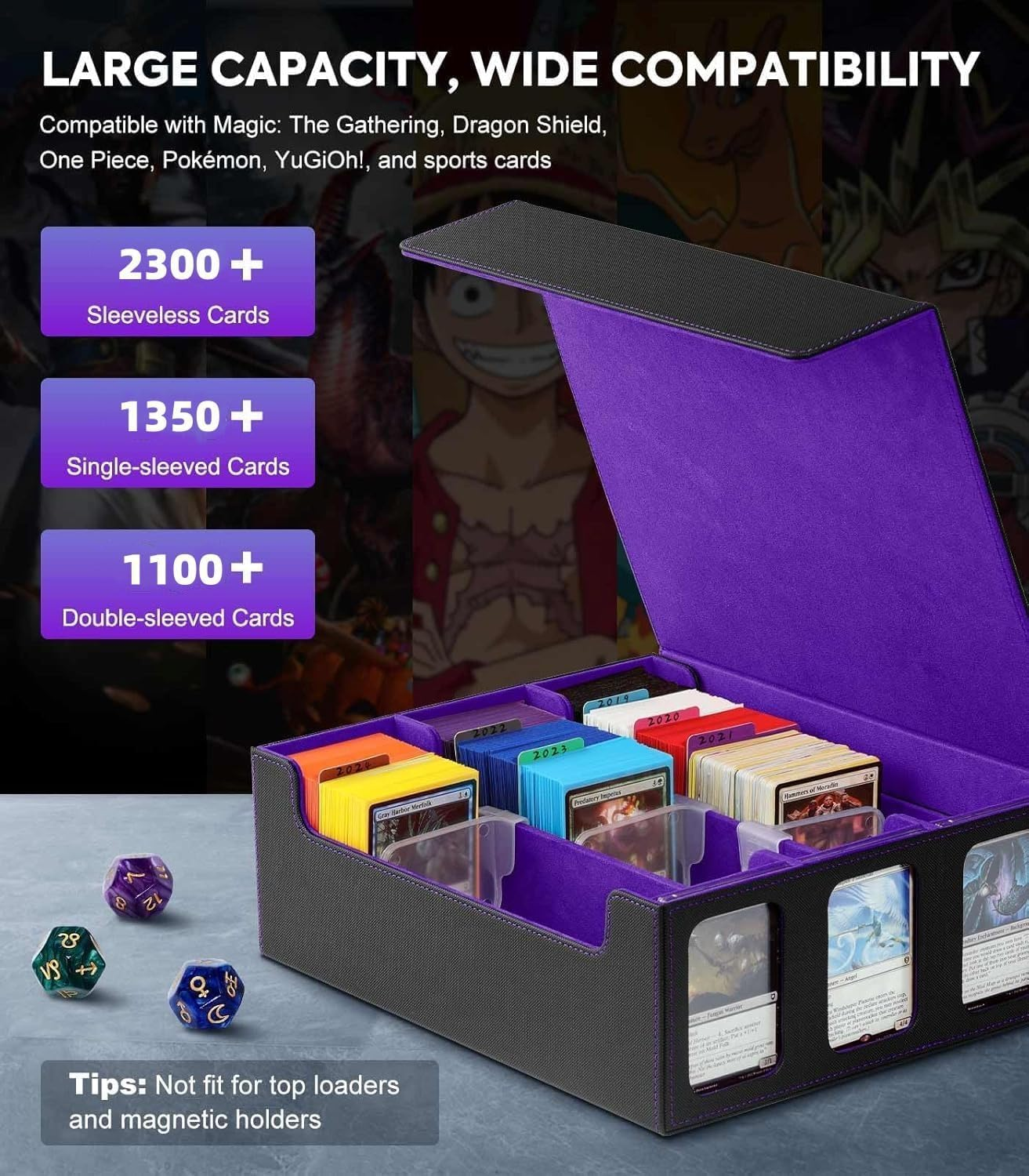 Purple Rectangular Mtg Trading Card Storage Box, Fits OCG PTG Magic Game Cards, Sports Cards, 10 Compartments, Waterproof, Magnetic Closure - Gray image number 2