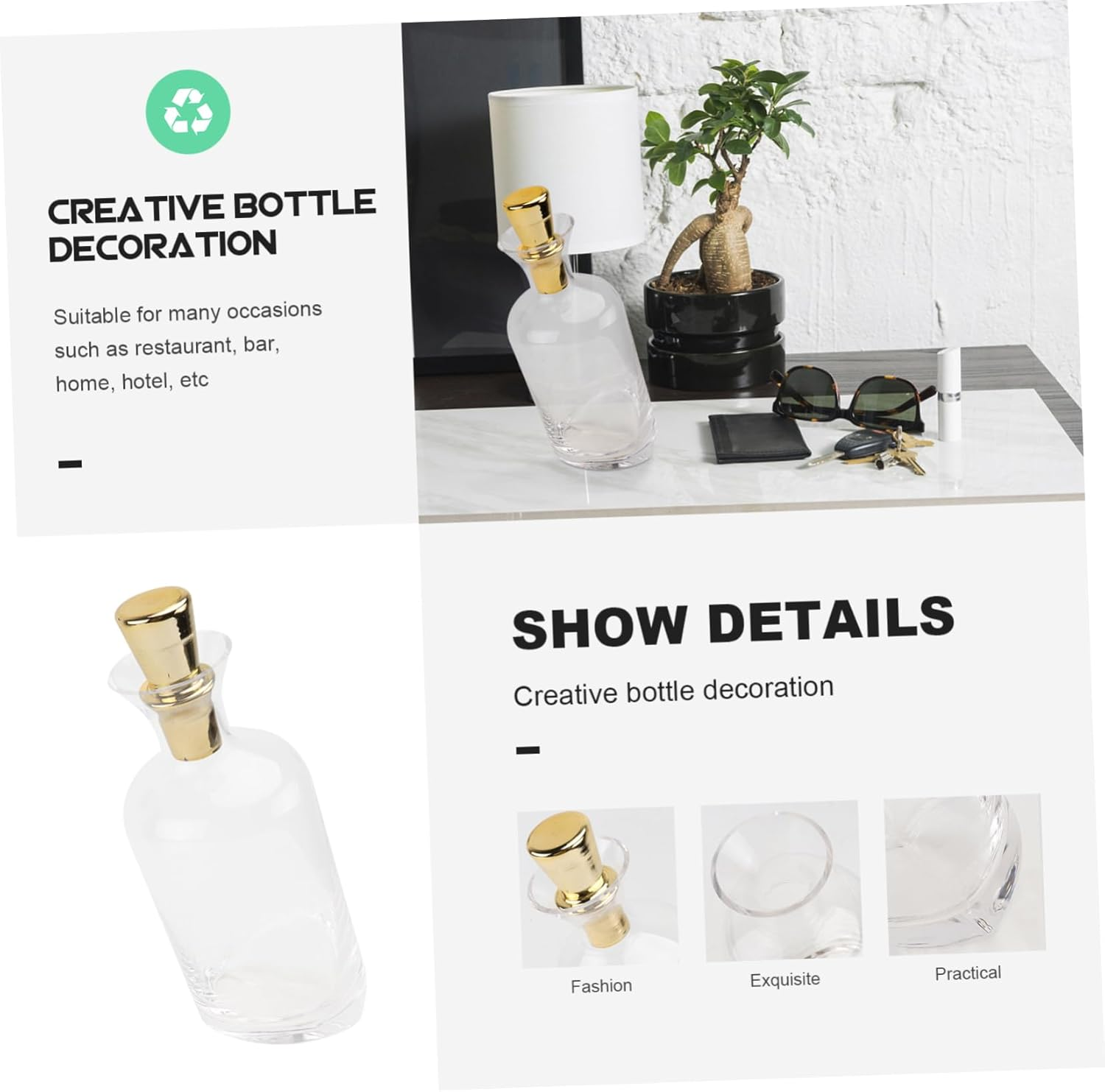 Alipis Inclined Design Decanter Crystal Wine Flask Gold Lid Nordic Style Glass Wine Decanter image number 2