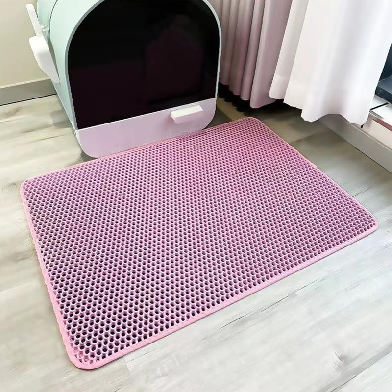 Waterproof Cat Litter Mat, Double Layer EVA, Odor-Free Large Grid, Urine Proof, Easy Cleanup (Pink, 30 * 30Cm) image number 5