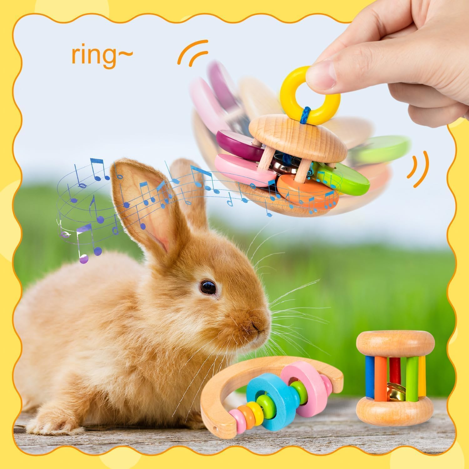 6 Pcs Wooden Bunny Toys Set, Safe Bite-Resistant Rabbit Toys Guinea Pigs Toys for Small Animals Chinchillas Hamsters, Bunny Gifts Indoor Outdoor image number 4