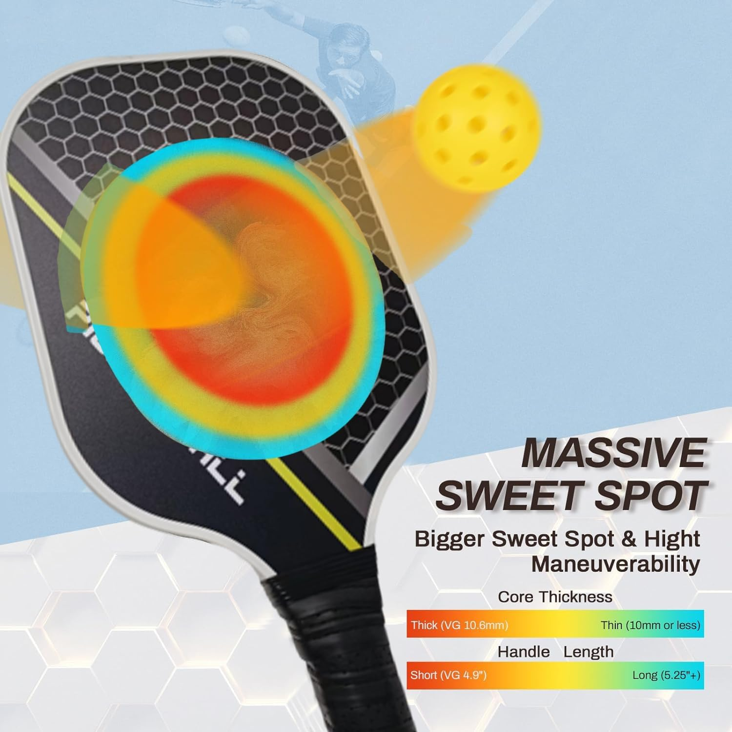 Sport Pickleball Paddles Set, Lightweight Pickleball Rackets, Honeycomb Core Carbon Fiber Surface, 2 Pickleball Paddles Pickleball Racket with 6 Balls Bag Towels Set Bag image number 2