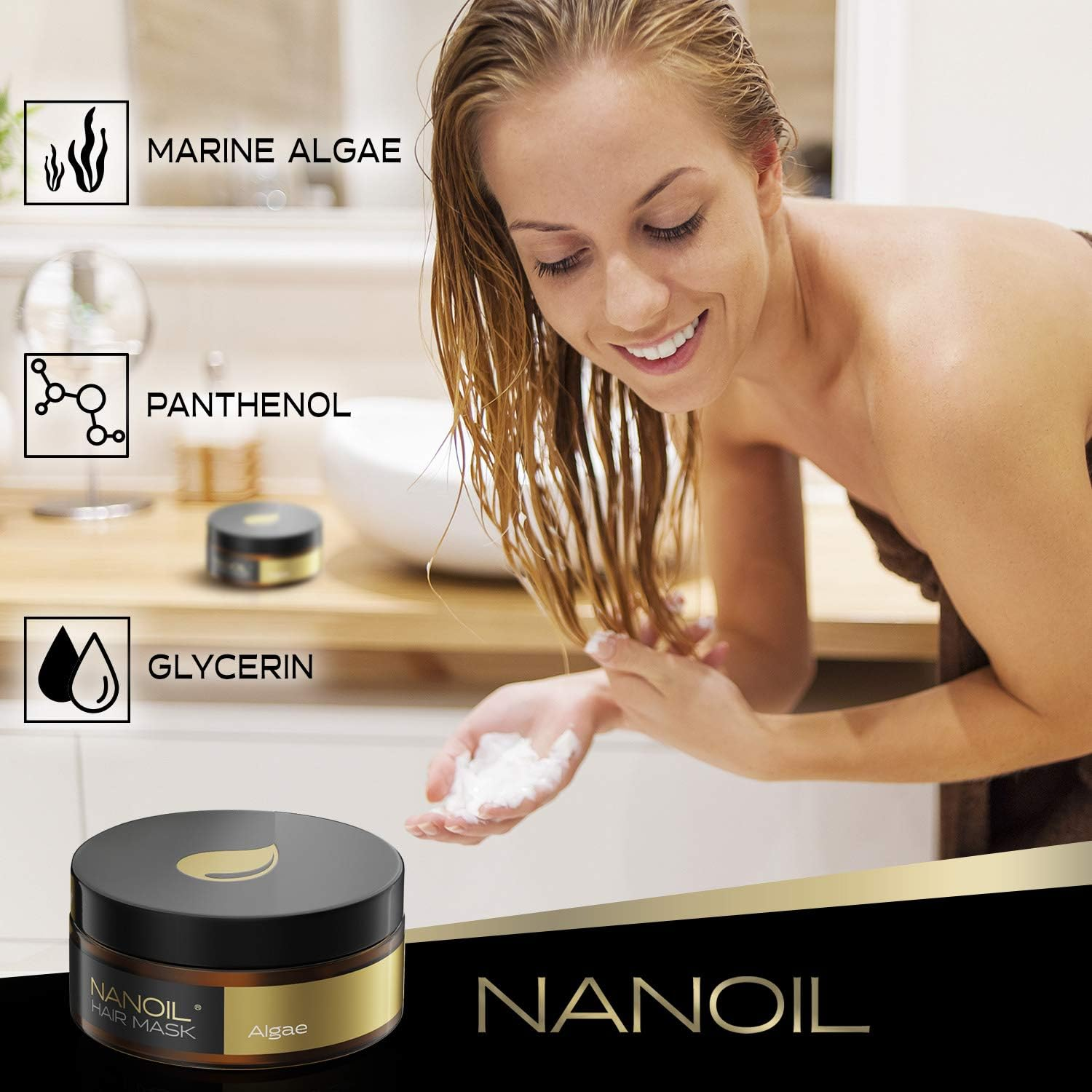 Nanoil Hair Mask with Algae - Hair Mask 300 Ml Regeneration Moisture Suppleness Aid against Dry Hair image number 1