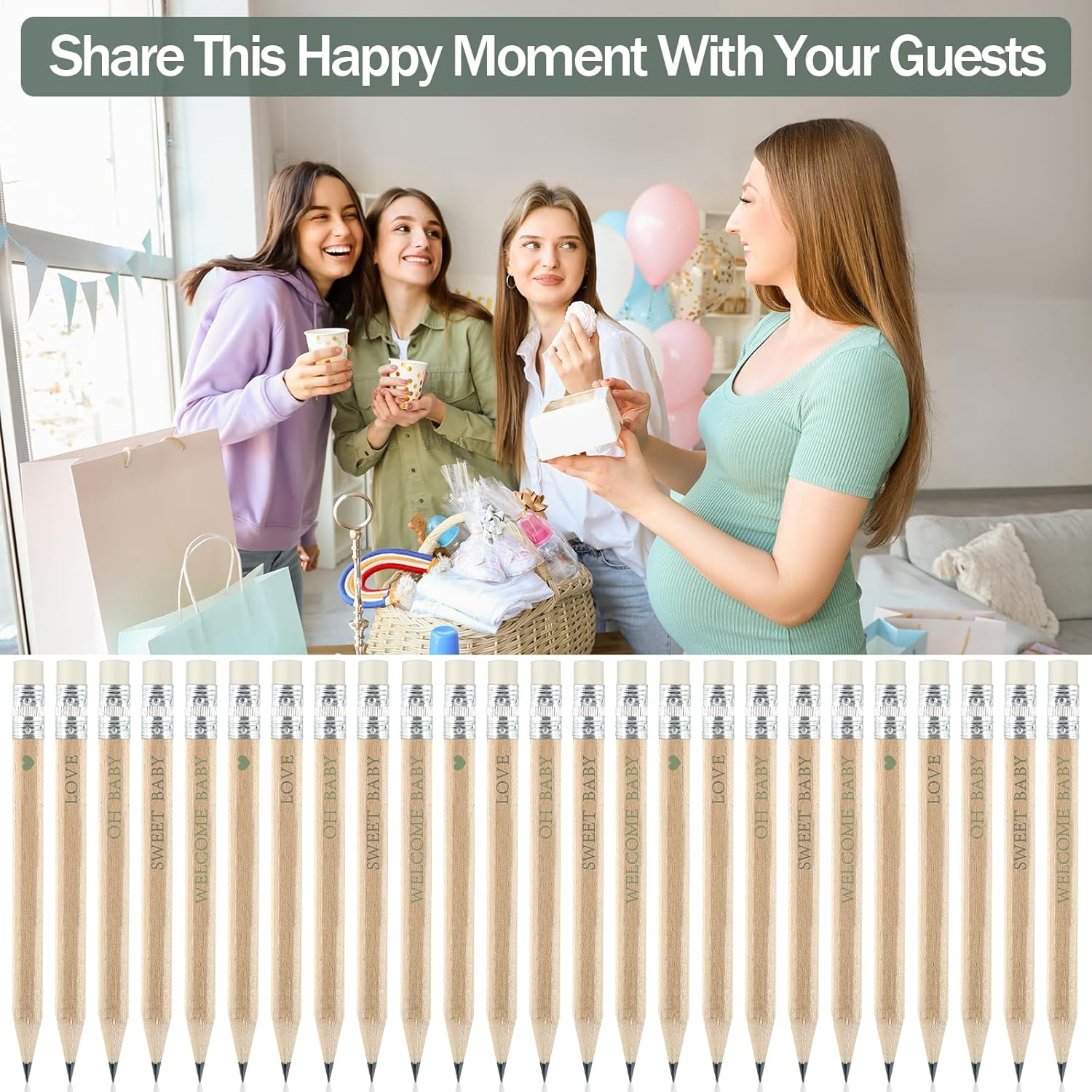 50 Sets Sage Green Baby Shower Pencils Gifts Bulk for Guest Boho Golf Half Pencil Baby Shower Game Sharpened Mini Pencils with Eraser Girl Boy Neutral Gender Reveal Party Favors image number 6