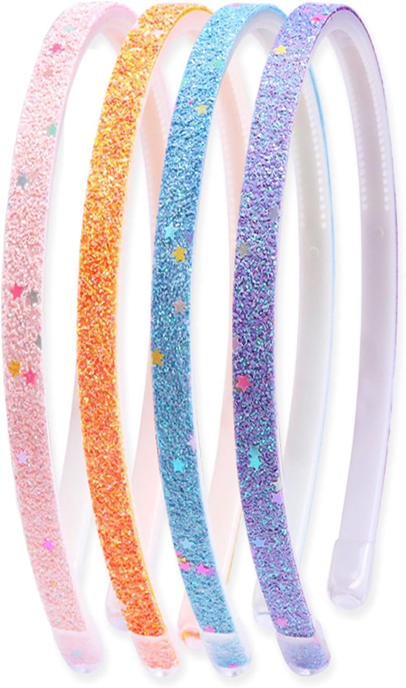FUGLUS 4 X Fashion Headbands for Women, Glitter Headband with Rainbow Bling, Non-Slip Plastic Tooth Hair Bands, Cute Hair Accessories for Girls and Children, Colourful and Fashionable image number 1
