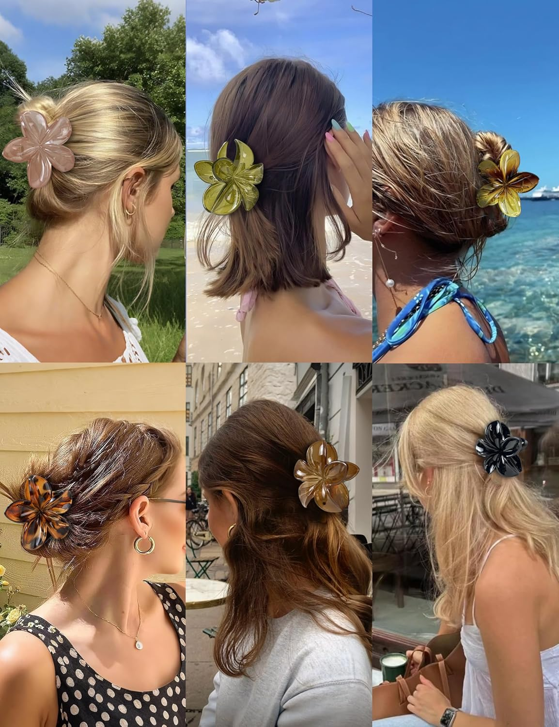 Hawaiian Plumeria Hair Accessories，6 Pcs Flower Claw Clips for Women，Strong Hold Nonslip Beach Tropical Hair Clips for Thick and Thin Hair (Amber) image number 6