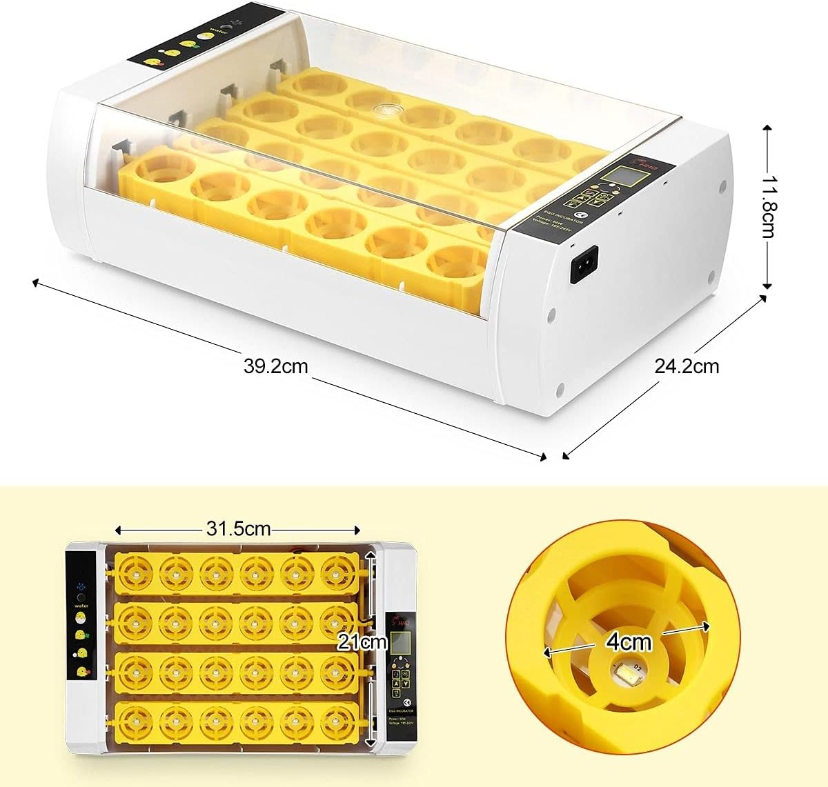Pet Scene 24 Eggs Digital Egg Incubator Automatic Turning Home Farm Hatching Chicken Pigeon Quail Eggs with LED Candling Lamps image number 6