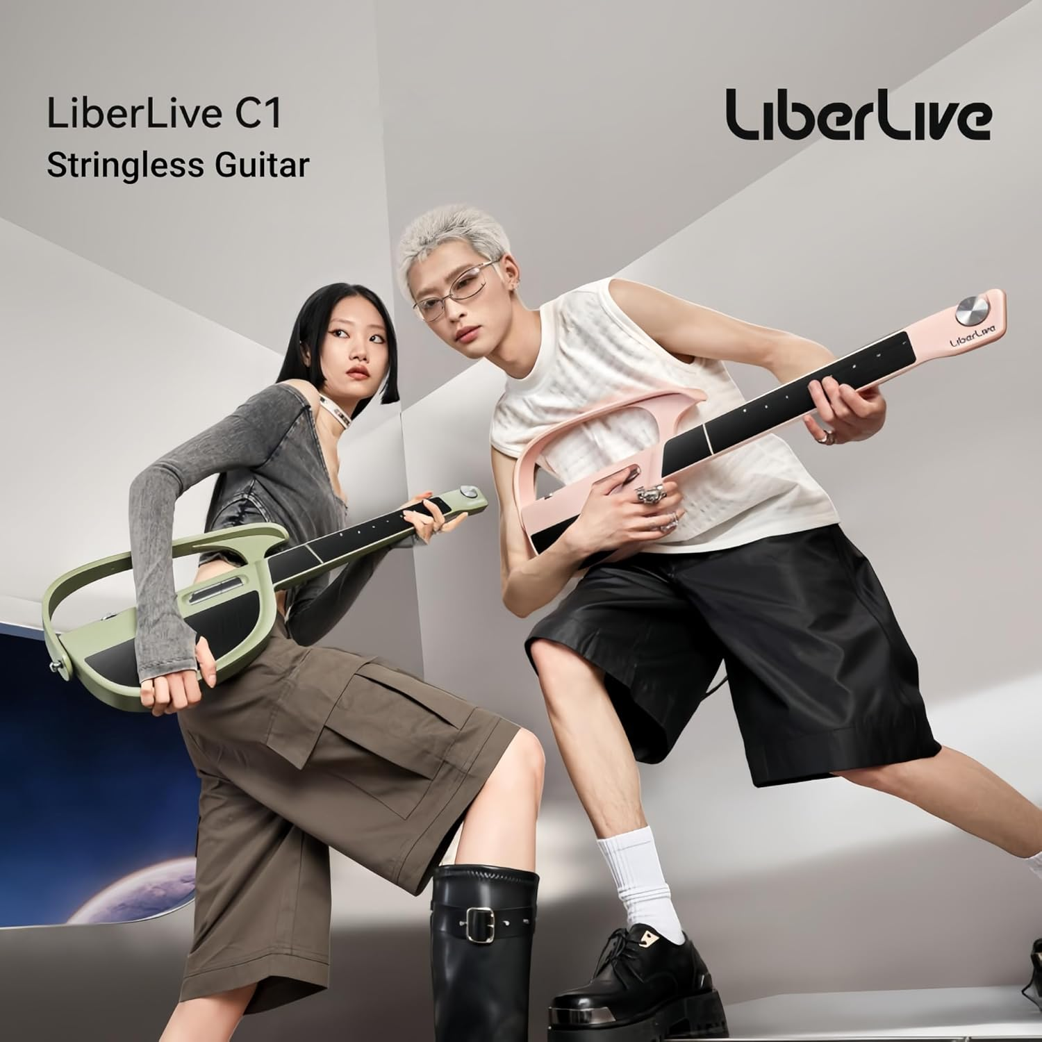 Liberlive - Liberate Your Music Live, Smart Stringless Electric Guitar, Automatic Playing Chord Accompaniment, Foldable Cordless E Guitar with Earphone Jack, Easy for Beginners, Avid Music (White) image number 4