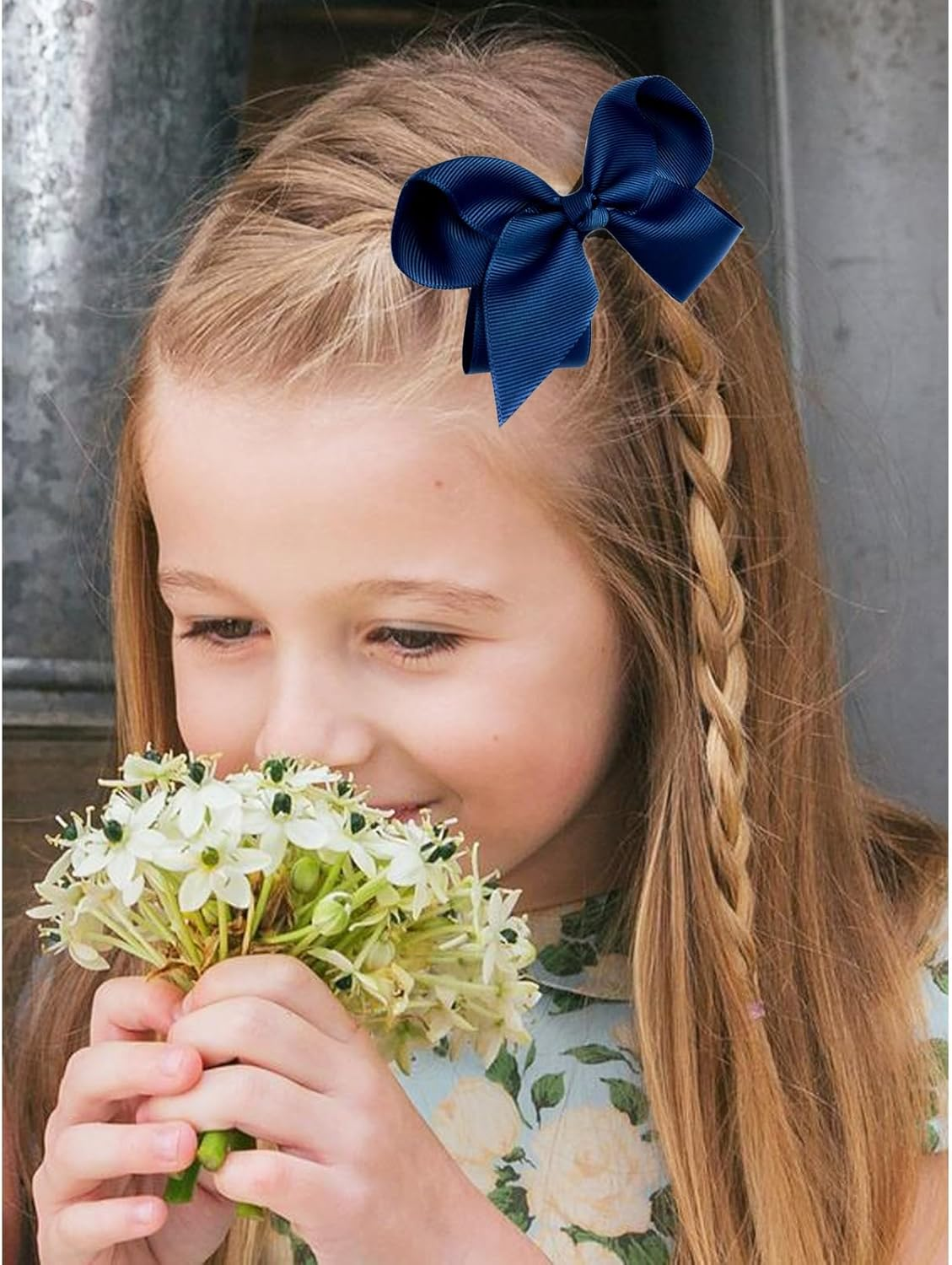 6 PCS Hair Bows for Girls 4.5" Alligator Clips with Grosgrain Ribbon, Solid Colors, Toddler Hair Accessories (Navy Blue) image number 6
