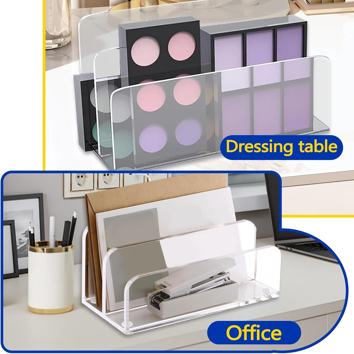 Sekonow 2 Pack Mail Organizer Mail Holder for Desk, 2 Section Clear Acrylic Letter Holder Mail Sorter Countertop, Vertical Modern Home Office Desk Organizer for Envelope File image number 5