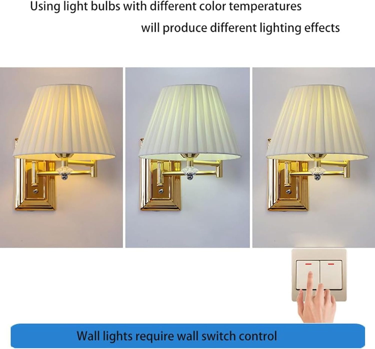 Swing Arm Wall Sconce Vintage Farmhouse Decor Wall Sconces Lighting Fixture with Beige/Yellow Fabric Shade Wall Lighting image number 1