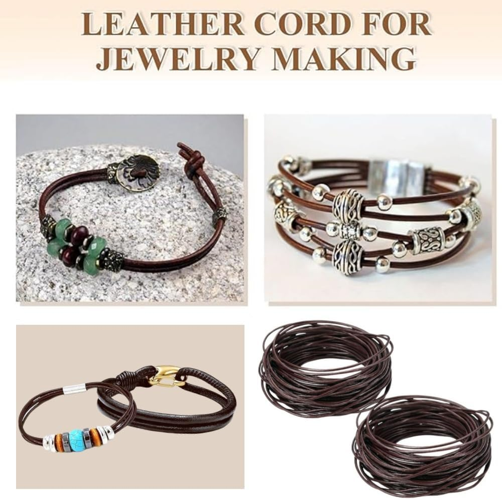 2 Roll 2Mm X 11Yard Leather Cord,Round Leather String,Retro Brown Leather Lace,Leather Rope Cord Leather Twine for Bracelets,Necklaces,Jewelry Making and Crafts,Shoelaces,Braided Bracelets image number 3