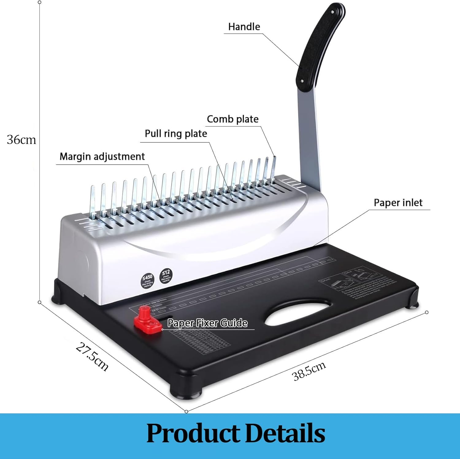 21Holes Binding Machine, Comb Binding Machines with 100PCS Comb Bindings Spines, 450 Sheets Book Binder for Letter Size, A4, A5 Paper image number 1