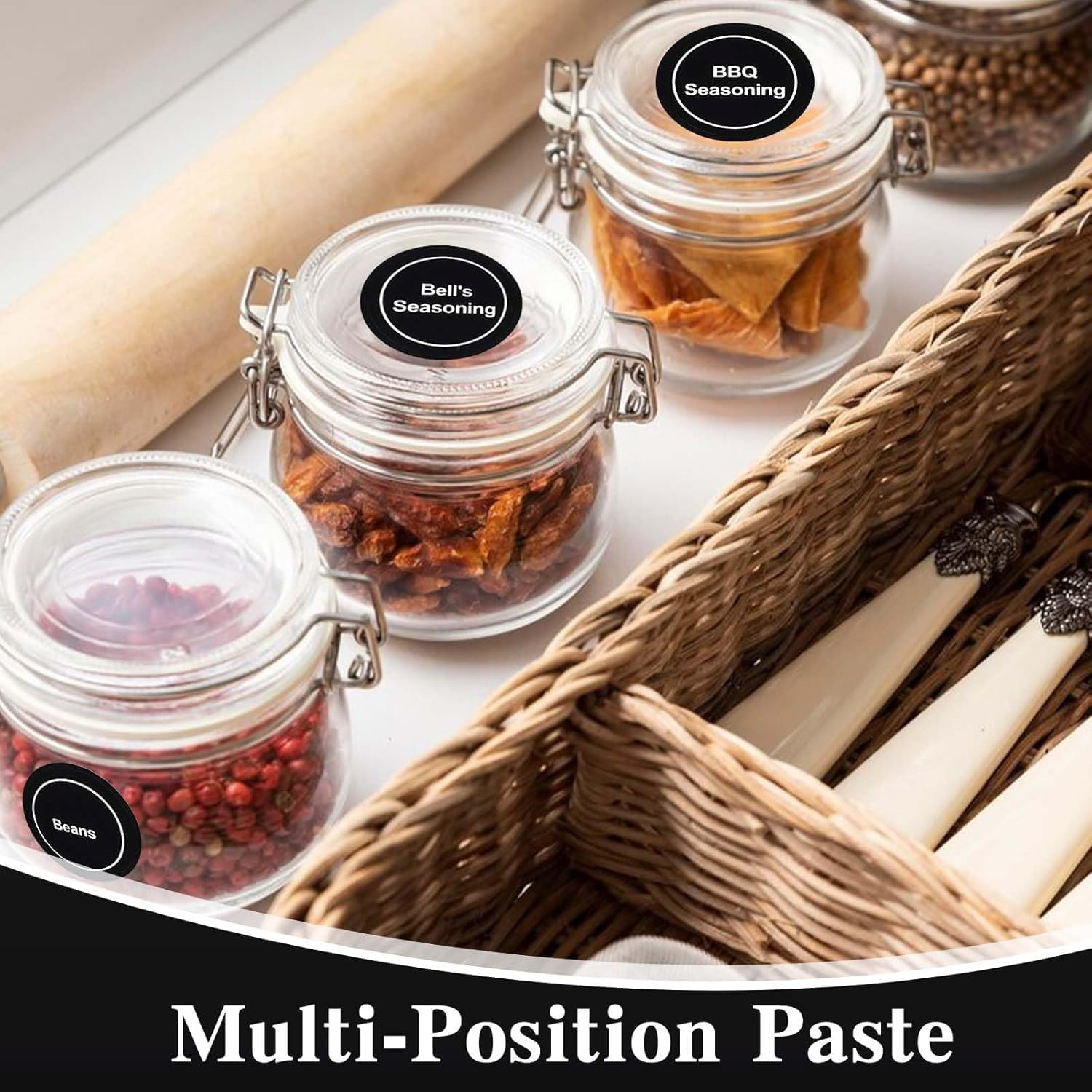 JCZD 432 PCS Spice Labels Stickers, 3.5Cm Spice Labels for Kitchen, Waterproof Adhesive round Preprinted Spice and Blank Labels for Jars, Caps, Food Containers, Spice Organizers (Black) image number 3