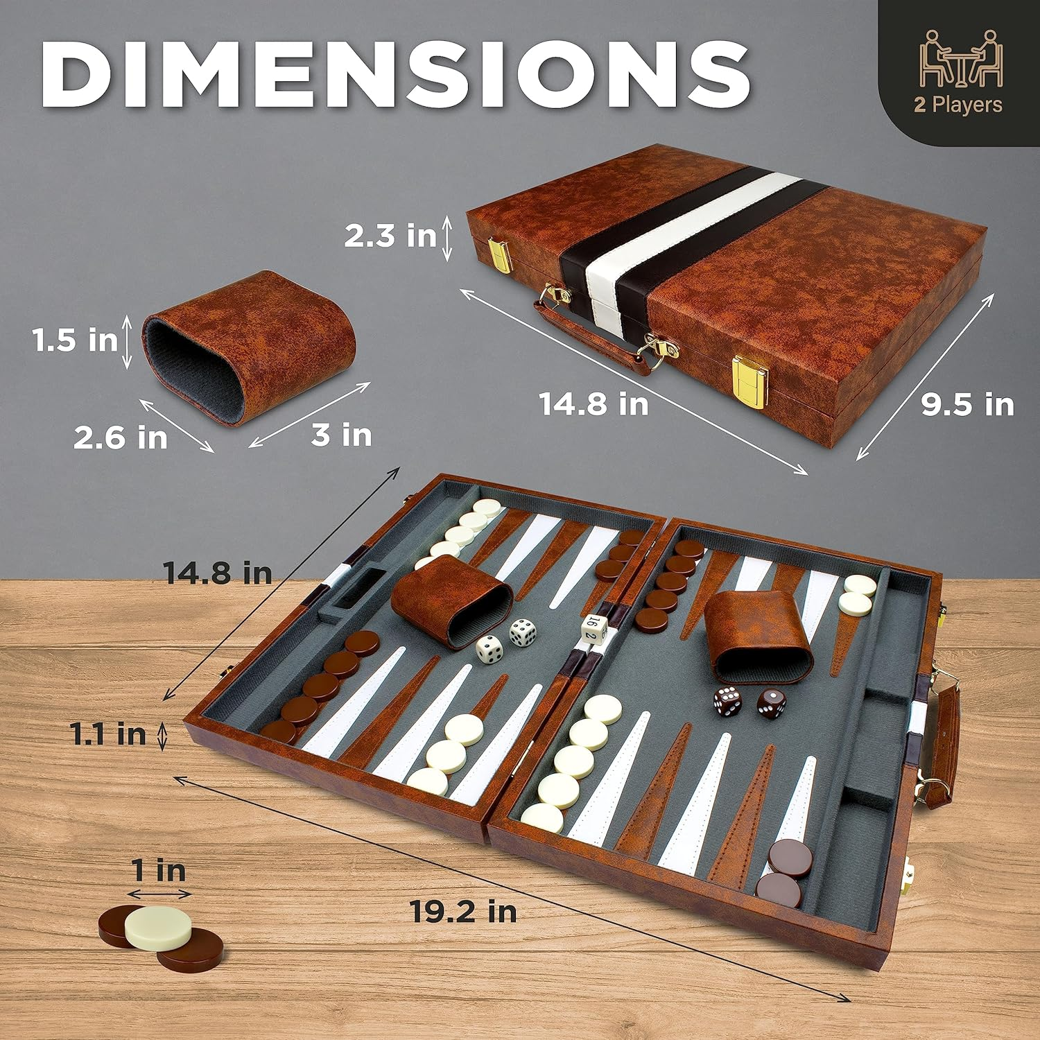 Backgammon Sets for Adults - Best Travel Backgammon Board Games for Adults - Travel Backgammon Set - Backgammon 15 Inch Board and 32 Backgammon Pieces in One Quality Backgammon Set