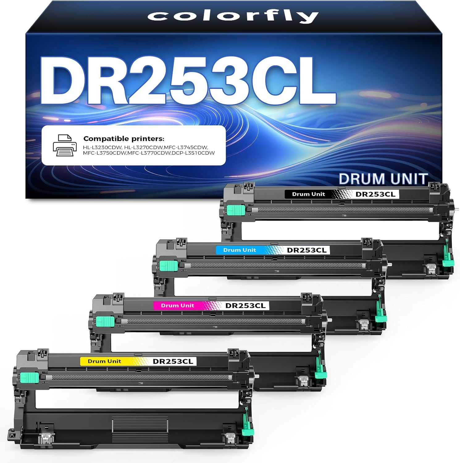 DR253CL Compatible Drum Units for Brother DR-253CL HL-L3230CDW, HL-L3270CDW, MFC-L3745CDW, MFC-L3770CDW, MFC-L3750CDW, DCP-L3510CDW, Set of 4 (1 Black, 1 Cyan, 1 Magenta, 1 Yellow) image number 5