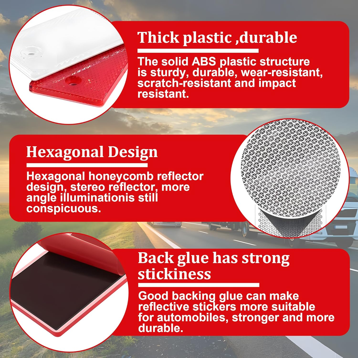 20 Pcs High Visibility Self-Adhesive Driveway Reflectors - Red/White Safety Stickers for Driveway, Garage & Trailers, Easy to Install, Weatherproof Night Road Safety image number 2