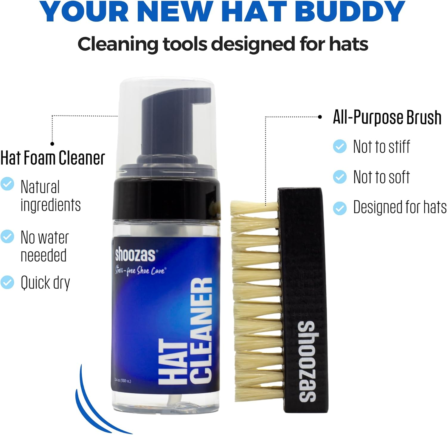 Shoozas Hat Cleaner Kit - Includes Foam Cleaner and All-Purpose Brush, No Water Needed, Quick Dry, Non-Toxic, Safe for All Hat Types and Materials image number 4
