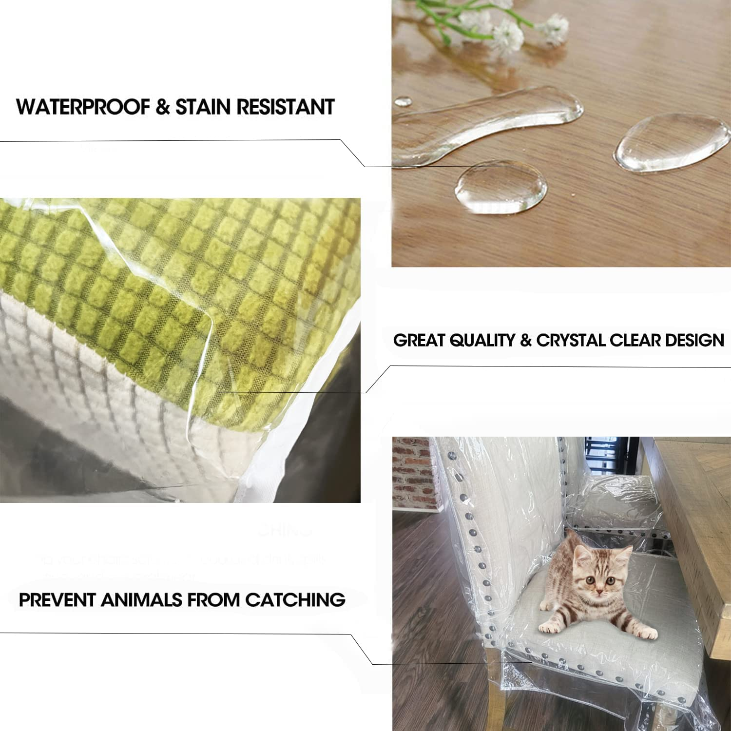 Plastic Chair Covers for Dining Room Waterproof Plastic Chair Covers with Backrests Heavy Duty Clear Chair Seat Cover, No Dust, Dirt, Spill, Paws and Claws Fit W/21 X D/18 Inch (2 Pack) image number 1