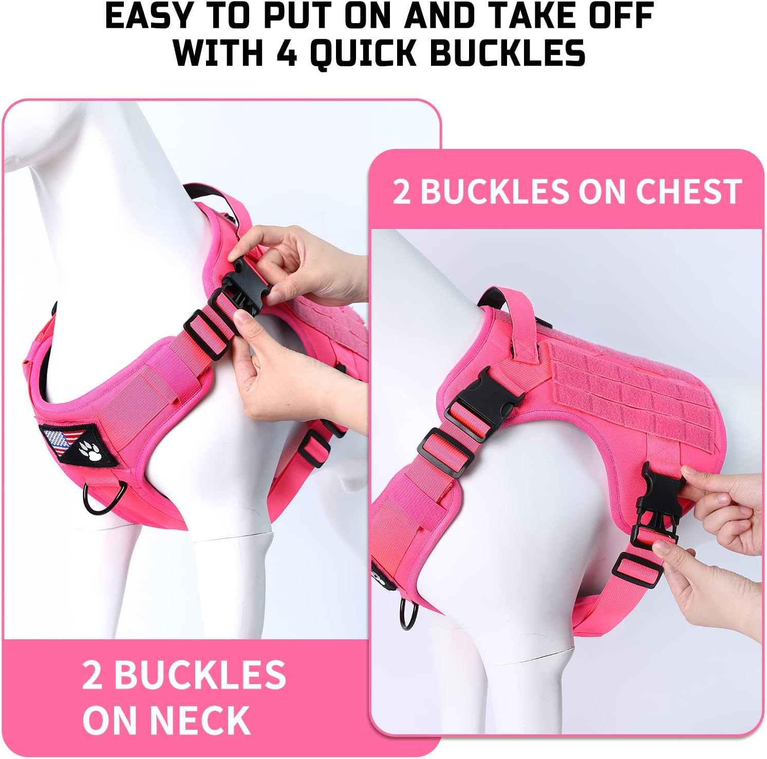 Voopet Tactical Dog Harness - Military Emotional Support Service Dog Vest with Handle & Molle for Medium Large Dogs, Easy Control No Pull ESA Dog Vest with 6 Tags for Working Training image number 1