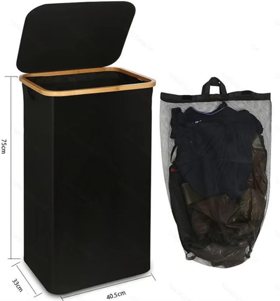 Laundry Hamper with Lid, Large Foldable Laundries Hampers, Slim Laundry Hampers with Lid, Cloth Storage Basket, Black Hamper for Laundriese, Removable Inner Bag, Narrow Laundries Basket image number 6