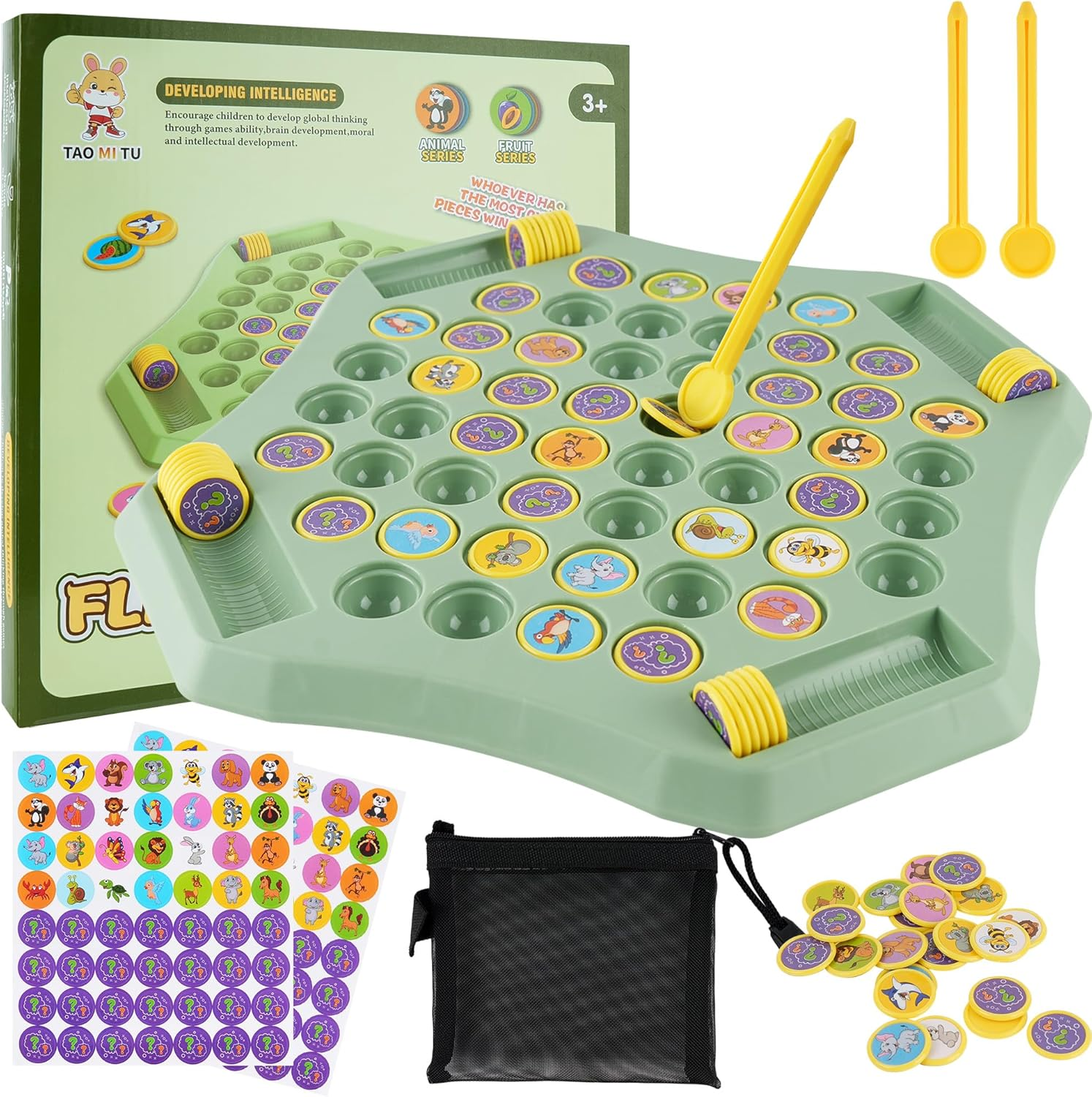 TINYLENS Memory Matching Game, 52-Slot Flip Chess Board with Extra Pieces, Educational Match Game for Kids & Toddlers, Travel-Friendly, 2&ndash;4 Players (Animal) image number 1