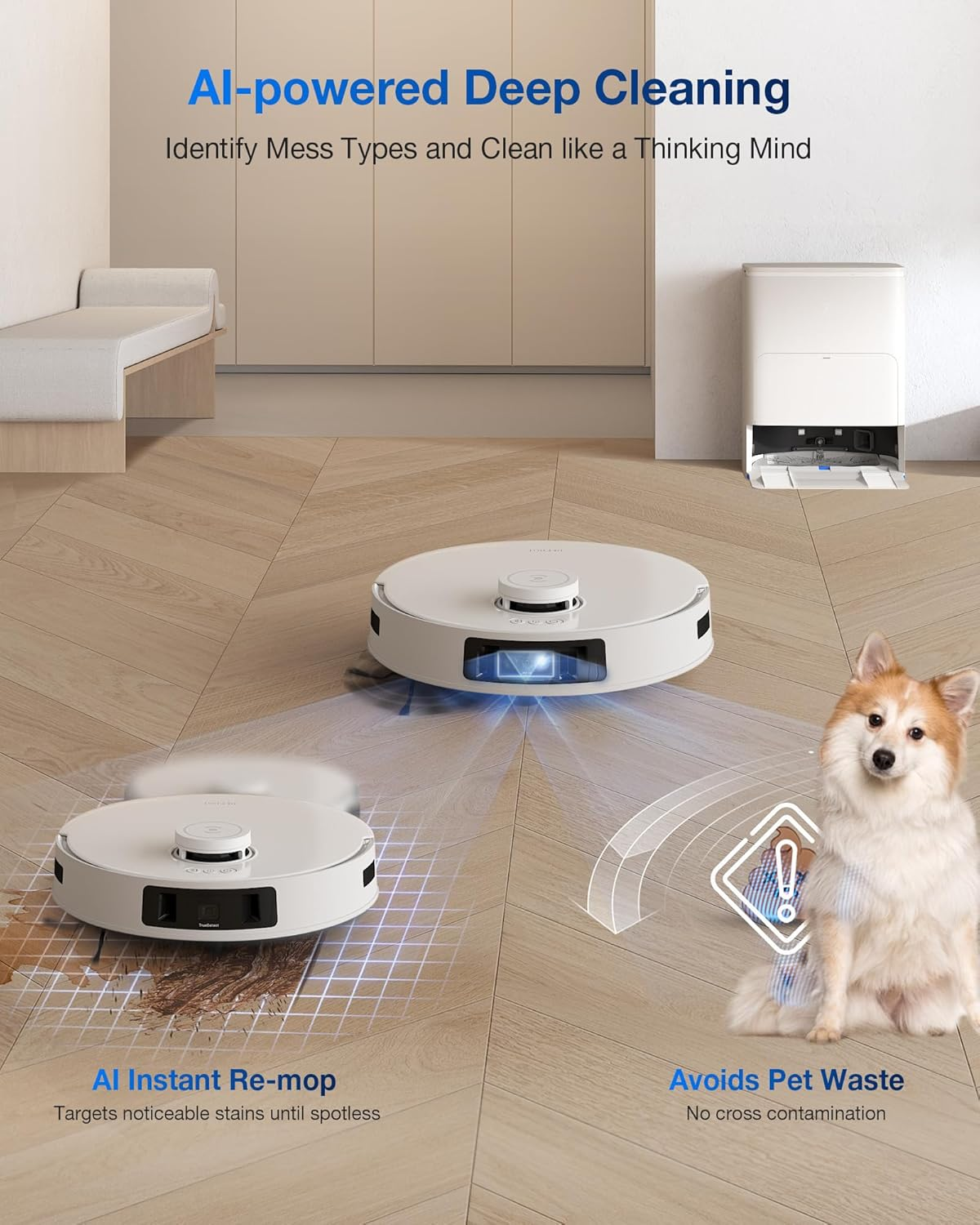 ECOVACS DEEBOT T30S Pro Robot Vacuum and Mop with 1100 Pa Suction, Auto Empty Station Smart Navigation AI Edge Cleaning Robot,10-In-1 Cleaning Station image number 5