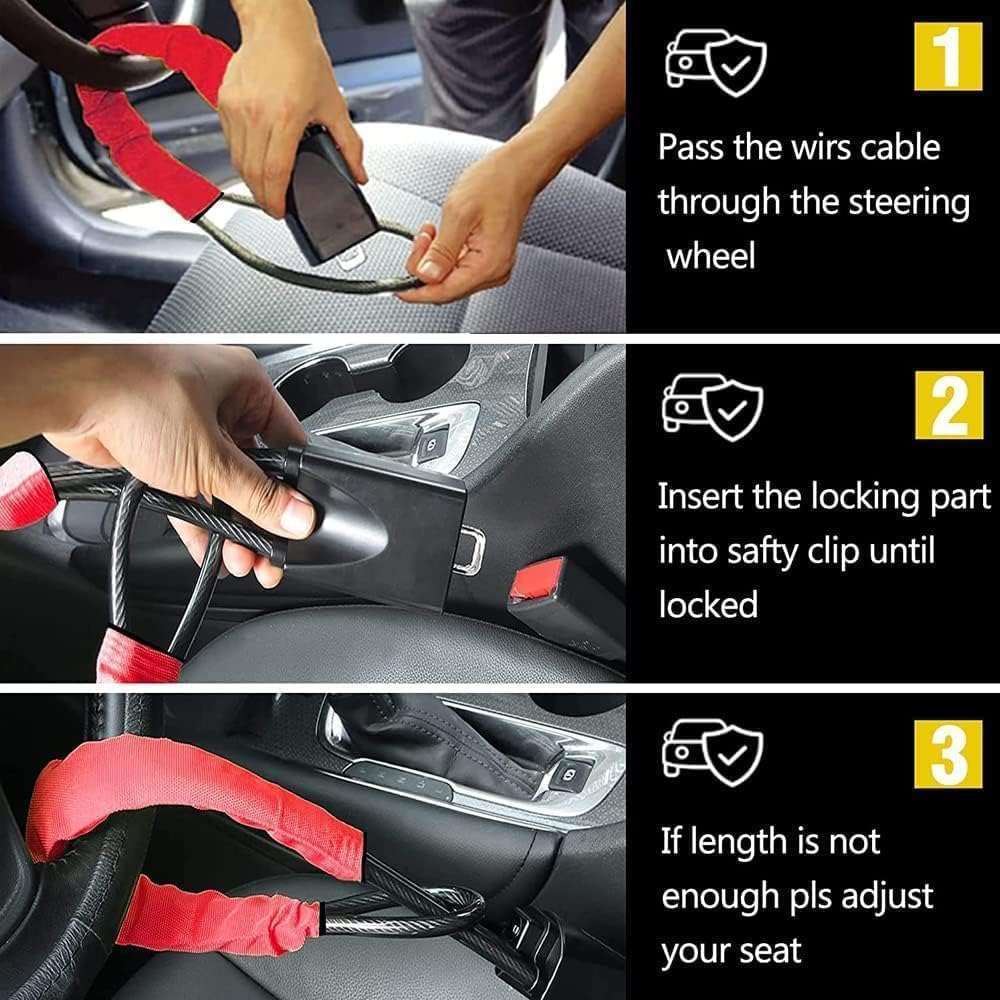 Steering Wheel Lock Universal anti Theft Car Lock with 3 Keys Fit Most Cars Vehicle Truck SUV Van (Red) - Yellow image number 5