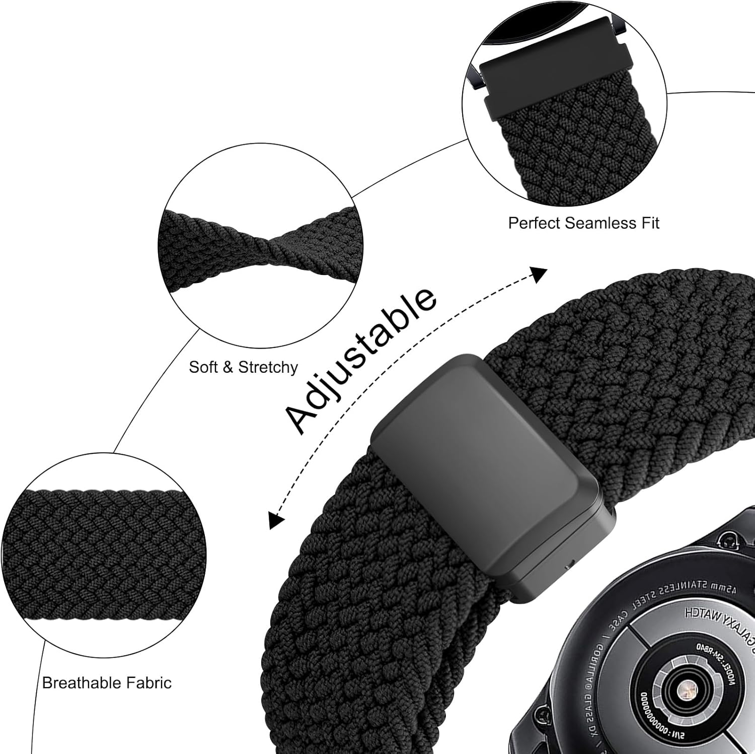 Magnetic Stretchy Band for Samsung Galaxy Watch 7/6/5/4/FE 40Mm 44Mm/Galaxy Watch 6 Classic 43Mm 47Mm/Watch 5 Pro 45Mm/Watch 4 Classic 42Mm 46Mm, 20Mm Soft Elastic Adjustable Wristbands Strap