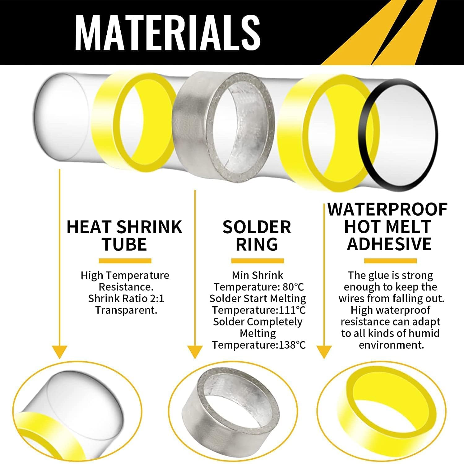 Sopoby 500PCS Solder Seal Wire Connectors, Self Soldering Heat Shrink Butt Connector Solder Sleeve Waterproof Insulated Electrical Butt Splice Wire Terminals for Marine Automotive Boat Truck image number 3