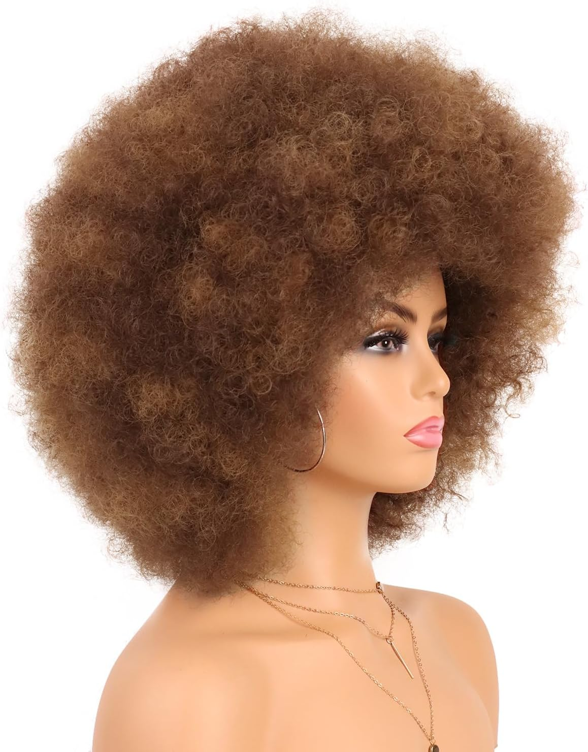 G&T Wig 70S Afro Puff Mixed Brown Wigs for Black Women Glueless Wear and Go Wig Natural Looking Fluffy and Large Bouncy Afro Wigs for Daily Party Use - 1B image number 6