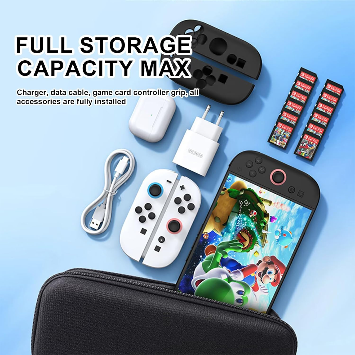 LEZOOY Switch 2 2025 Hard Shell Portable Case Switch 2 Travel Case with Ten Card Slots Large Capacity Accessory Bag for the Console and Its Accessories Black