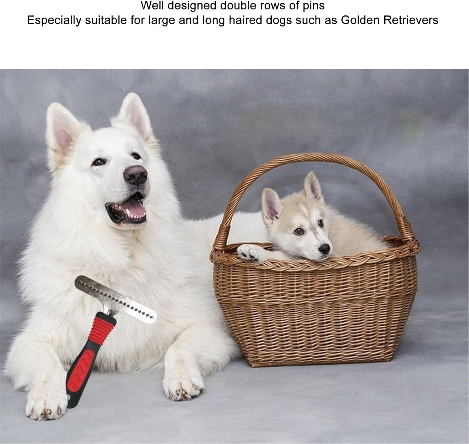 Pet Deshedding Rake, Double Row Pins Detangling Large Dog Grooming Comb, Dogs Brush Shedding Tool Dog Detangler Comb and Dematting Brush for Long Matted Haired Pets image number 1