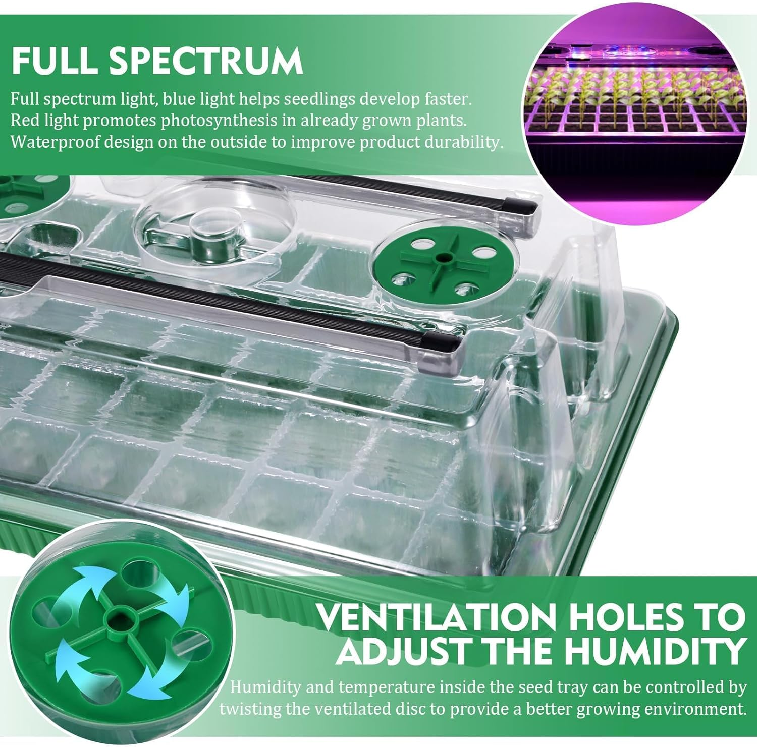 SIMTWO Seed Starter Tray 2 Pack, 80 Cells Seed Starter Kit with 4 Grow Lights, Seed Germination Kit, Smart Seeding Starter Tray with Timer & Humidity Dome, Adjustable Brightness 3 Modes, 4 Timing image number 6