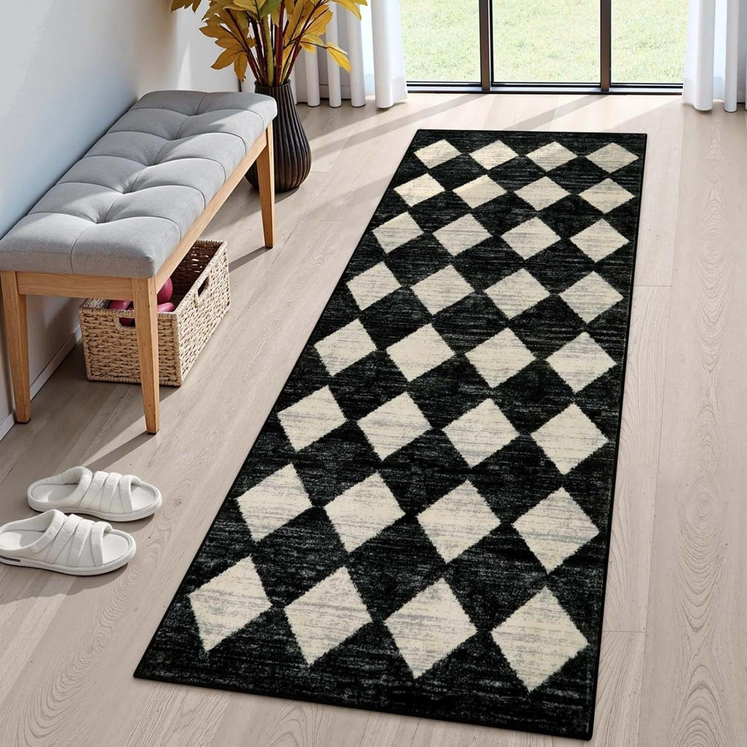 Lahome Washable Black and White Kitchen Runner Rug, 2X5 Soft Non Slip Laundry Room Rug Bathroom Runner Rugs with Rubber Backing, Moroccan Trellis Kid Pet Friendly Carpet Runner for Entryway Bedside image number 4