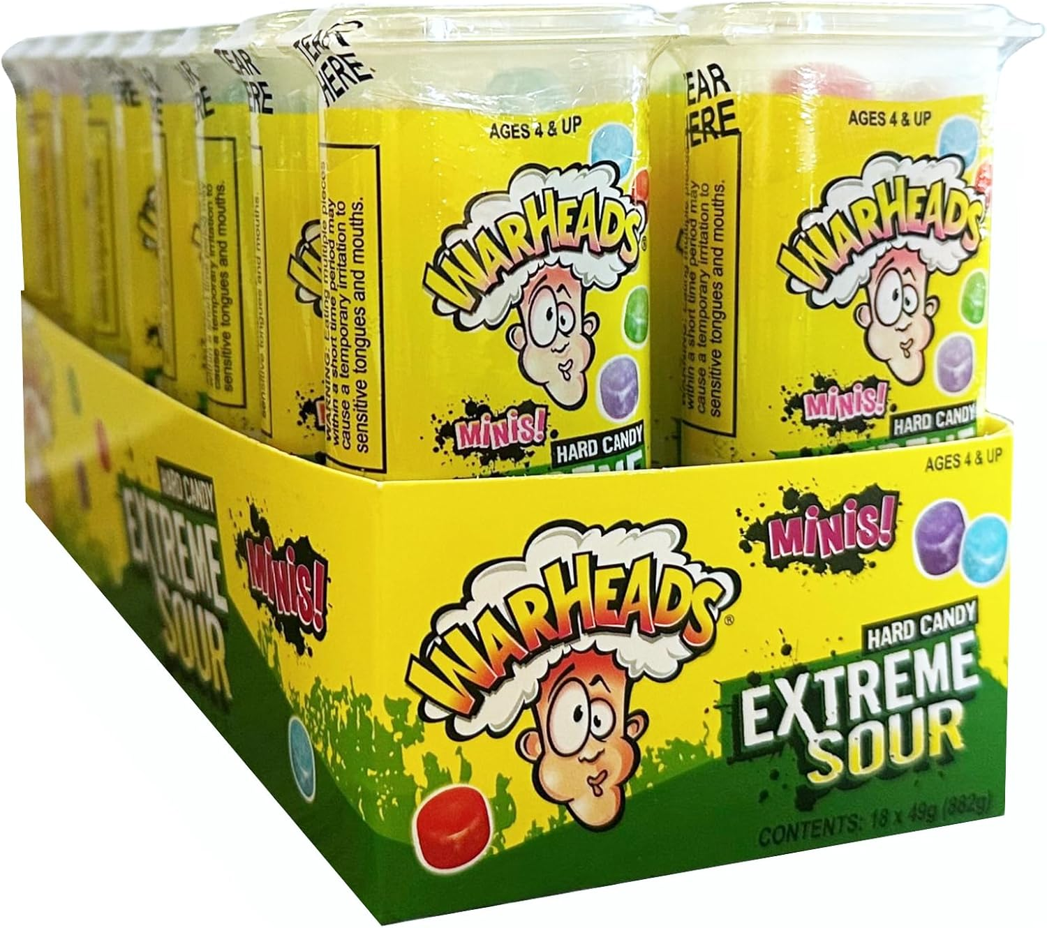 Warheads Juniors Extreme Sour Hard Candy, 18 X 49 Grams