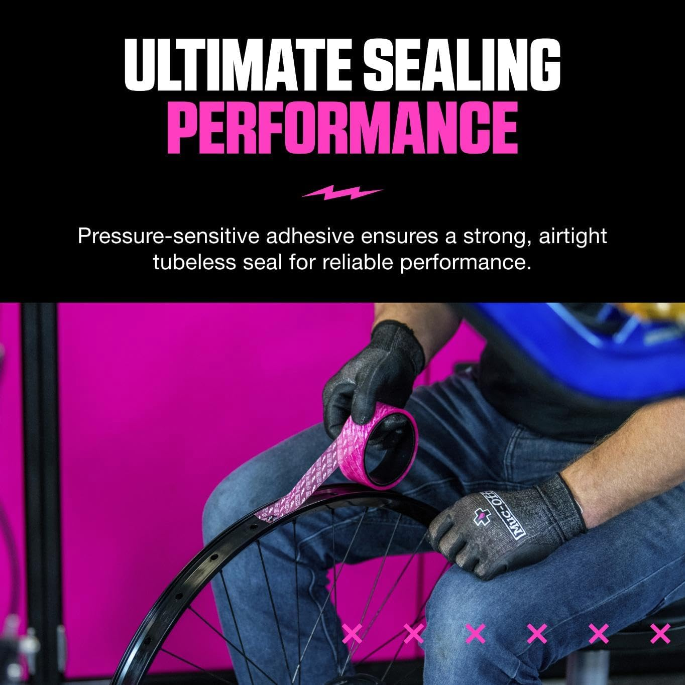 Muc-Off Tubeless Rim Tape, 28Mm - Pressure-Sensitive Adhesive Rim Tape for Tubeless Bike Tyre Setups - 10 Metre Roll with 4 Seal Patches image number 1