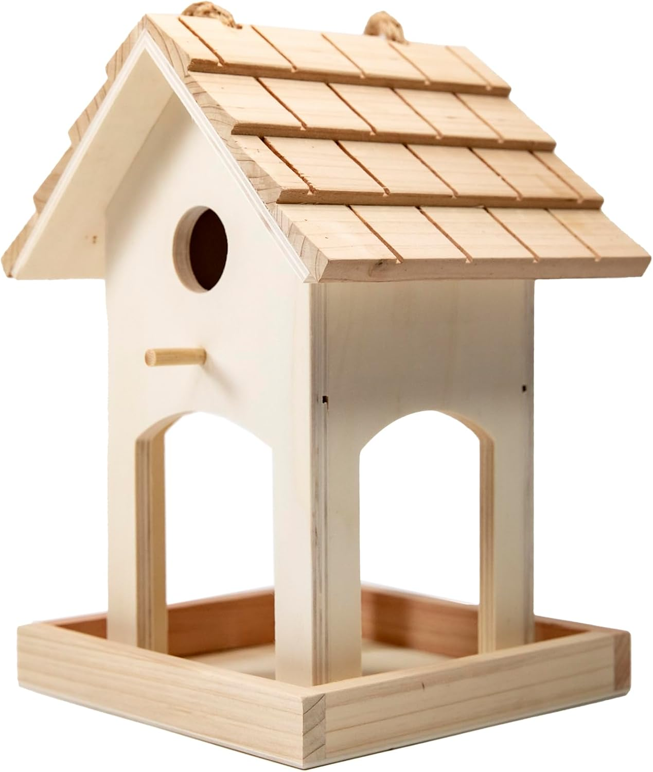 DIY Wooden Bird House,Wild Bird Feeder, Hanging Birdhouse Attract Birds & Beautify Your Yard! (Cream, A)