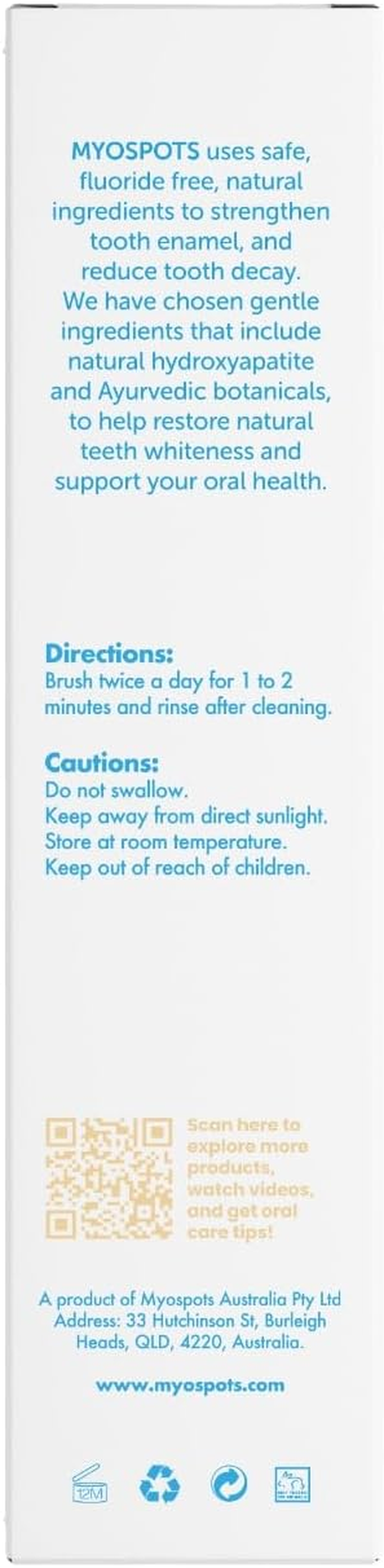 MYOSPOTS Hydroxyapatite Toothpaste - Whitening & Sensitive Care, Reinvented Oral Health with HYDROXYAPATITE, Vanilla Flavour, Fluoride & Sodium Lauryl Sulfate Free (1)