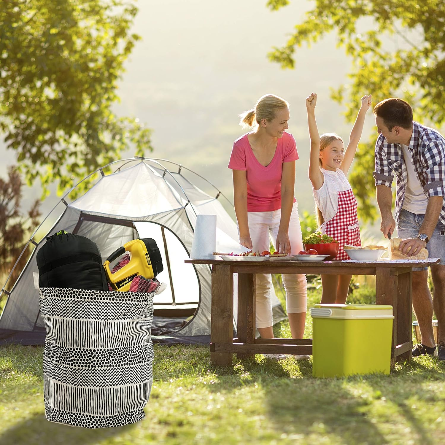 Black & White Laundry Hamper | round Storage Basket | Premium Cotton Collapsible Bin | Waterproof & Multifunctional for Clothes, Toys, Towels, Babies & Pet Toys &ndash; Mika Creations image number 1