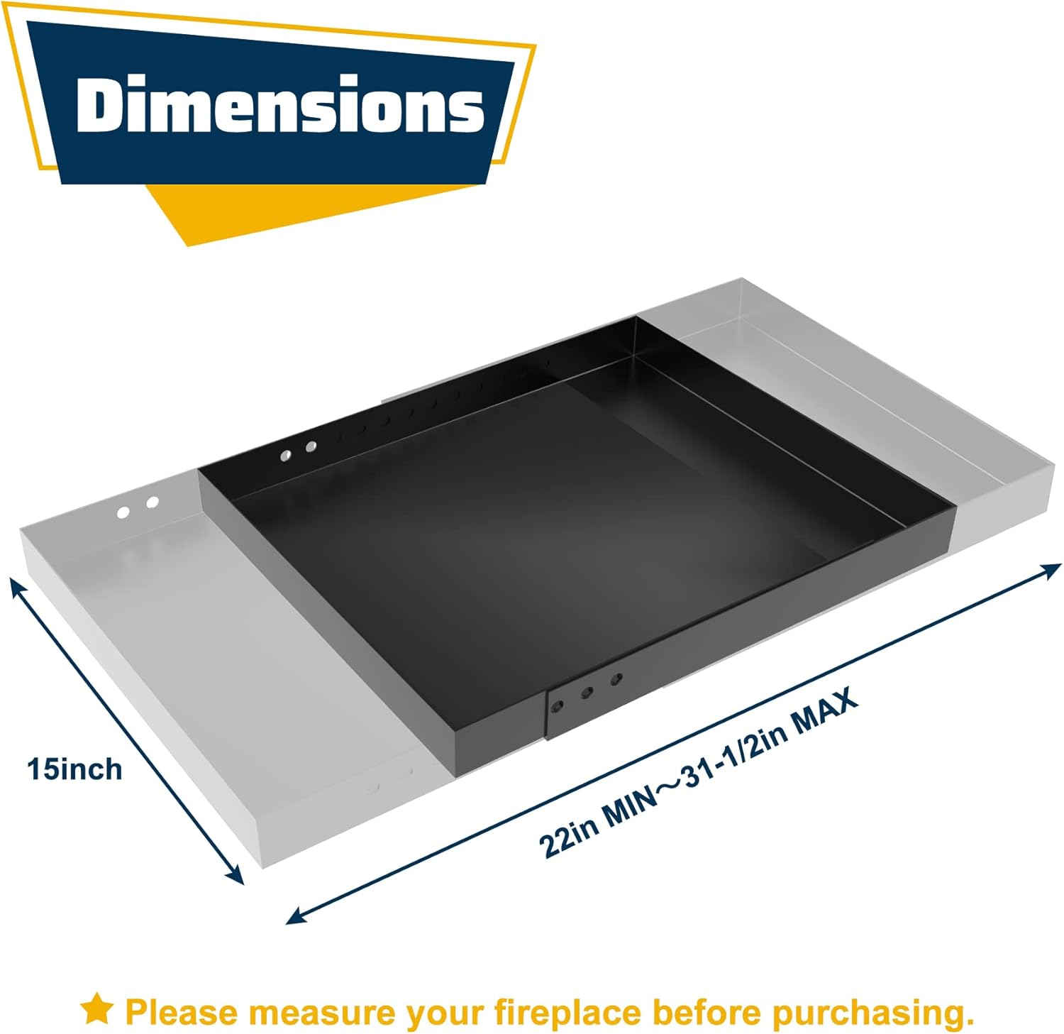 Rectangle Fireplace Tray,Expandable Ash Pan for Collecting Ash,Galvanized Steel with Powder Coated Adjustable Ember Holder Fireplace Pan,Black image number 4