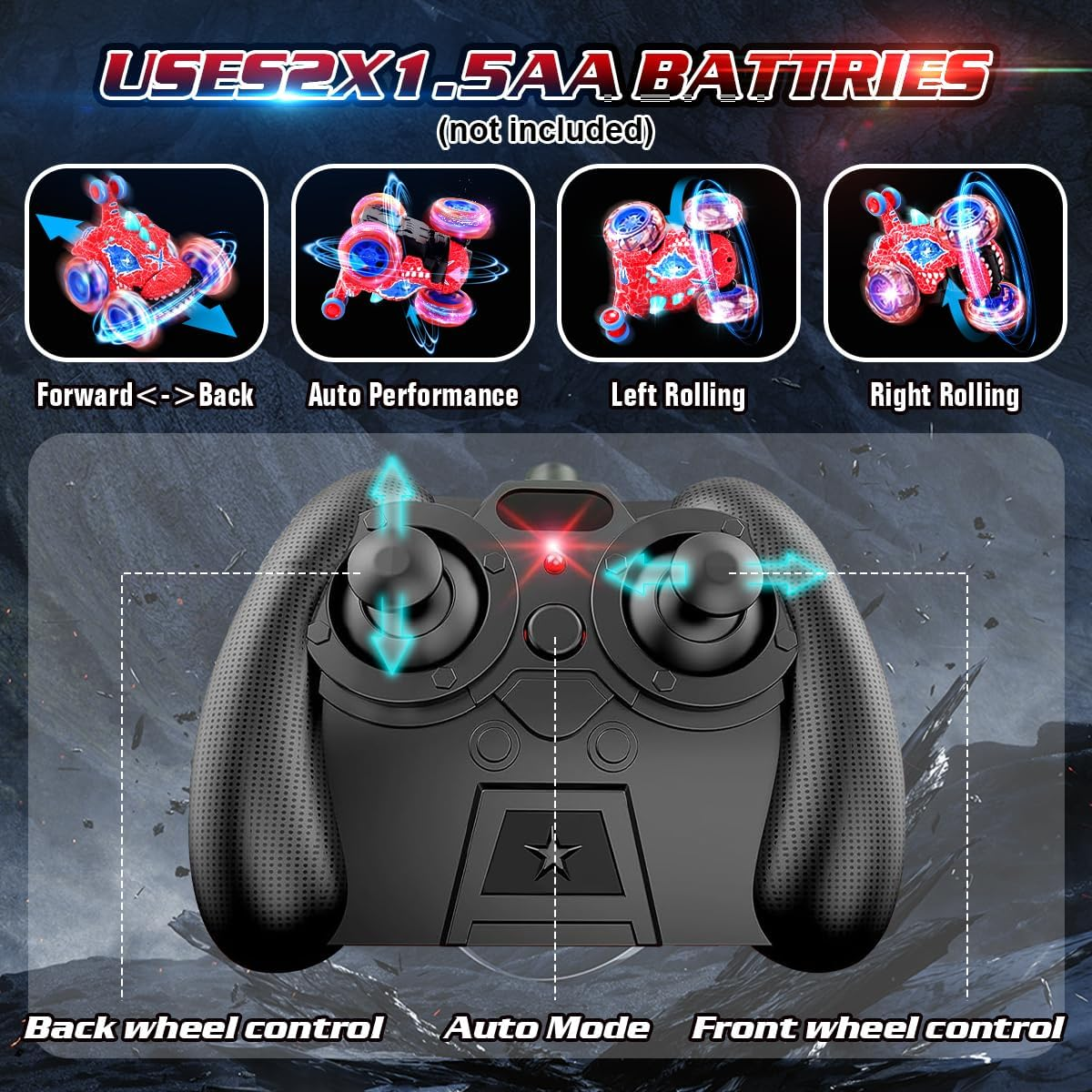 REMOKING Remote Control Car for Kids Age 3-8, 2.4Ghz Dinosaur Toys RC Car 360&deg;Stunt Rotation, 4WD Wheel with Cool Lights,Rechargeable Vehicle Outdoor Game for 3 4 5 6 Year Old Boy Gift image number 6