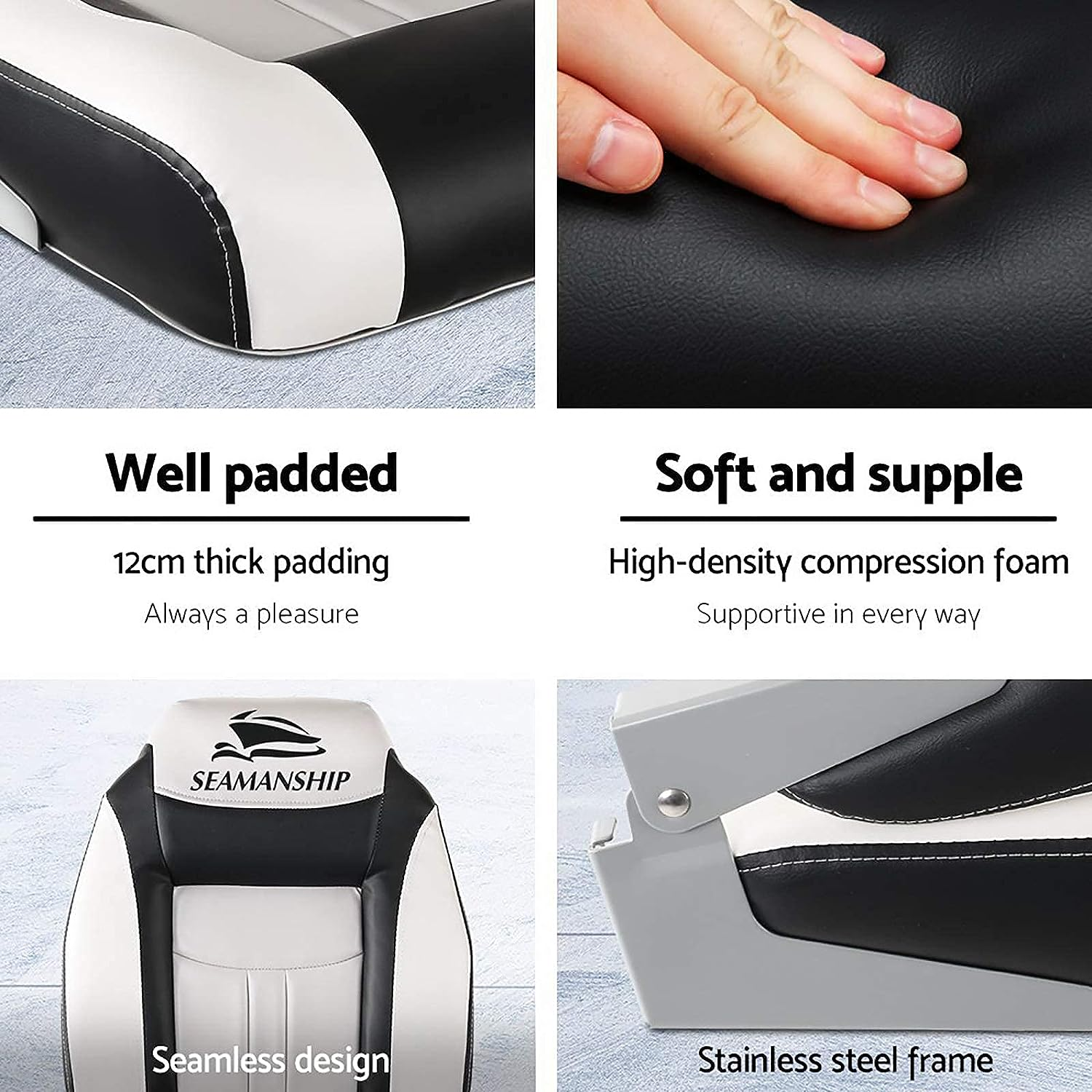 Seamanship Boat Seats, Set of 2 Folding Seat Swivel Chair Floor Chairs Marine Seating Fishing Outdoor Accessories, XL Backrest All Weather Conditions Stainless Steel Grey image number 4