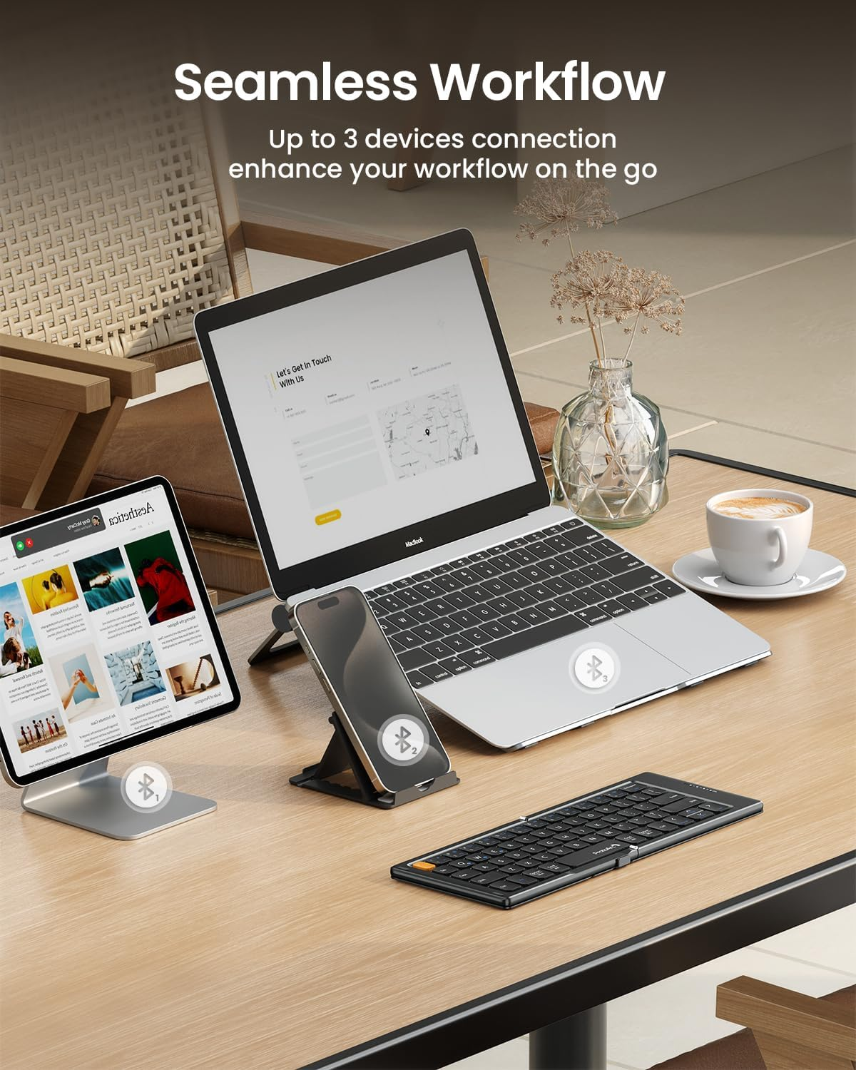 Protoarc Foldable Compact Keyboard, XK04 Portable Bluetooth Keyboard with PU Leather Cover, Pocket-Sized Wireless Travel Keyboards for Ipad, Iphone, Smartphone, Tablet and Laptop - Black image number 3