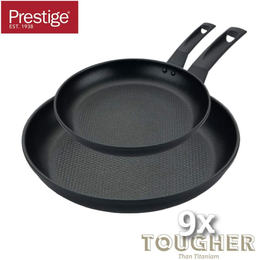 Prestige - 9X Tougher - Frying Pan Non-Stick - Durable Cookware - Superior Dimpled Non-Stick - Induction Suitable - Dishwasher and Oven Safe - 21/29 Cm