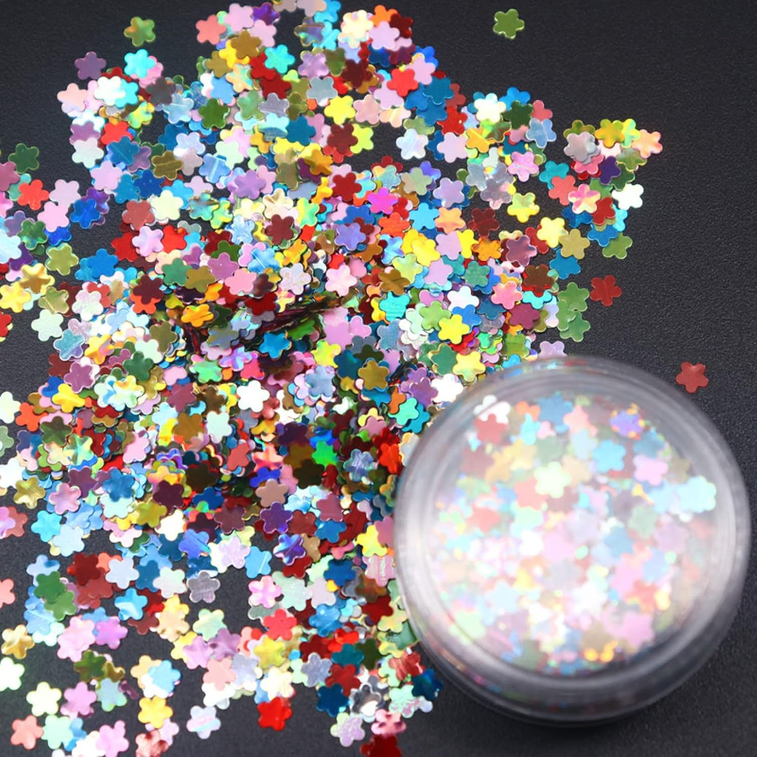 Sequins,Sequins for Sewing， Plum Blossom Flower Sequin Flakes Holographic Nail Art Glitter 3D DIY Colorful Slice Nail Art Decorations(Laser Gold) image number 1